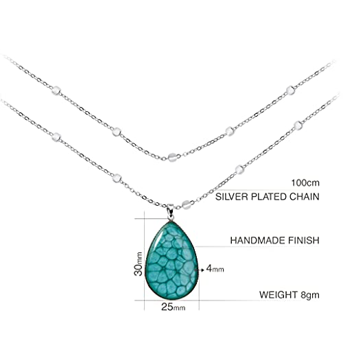 Detalle de Dragon Porter Élégante Longue Réglable Collier Chaine Boule Avec Pendentif en Forme de Larme – Bleu Turquoise Argent