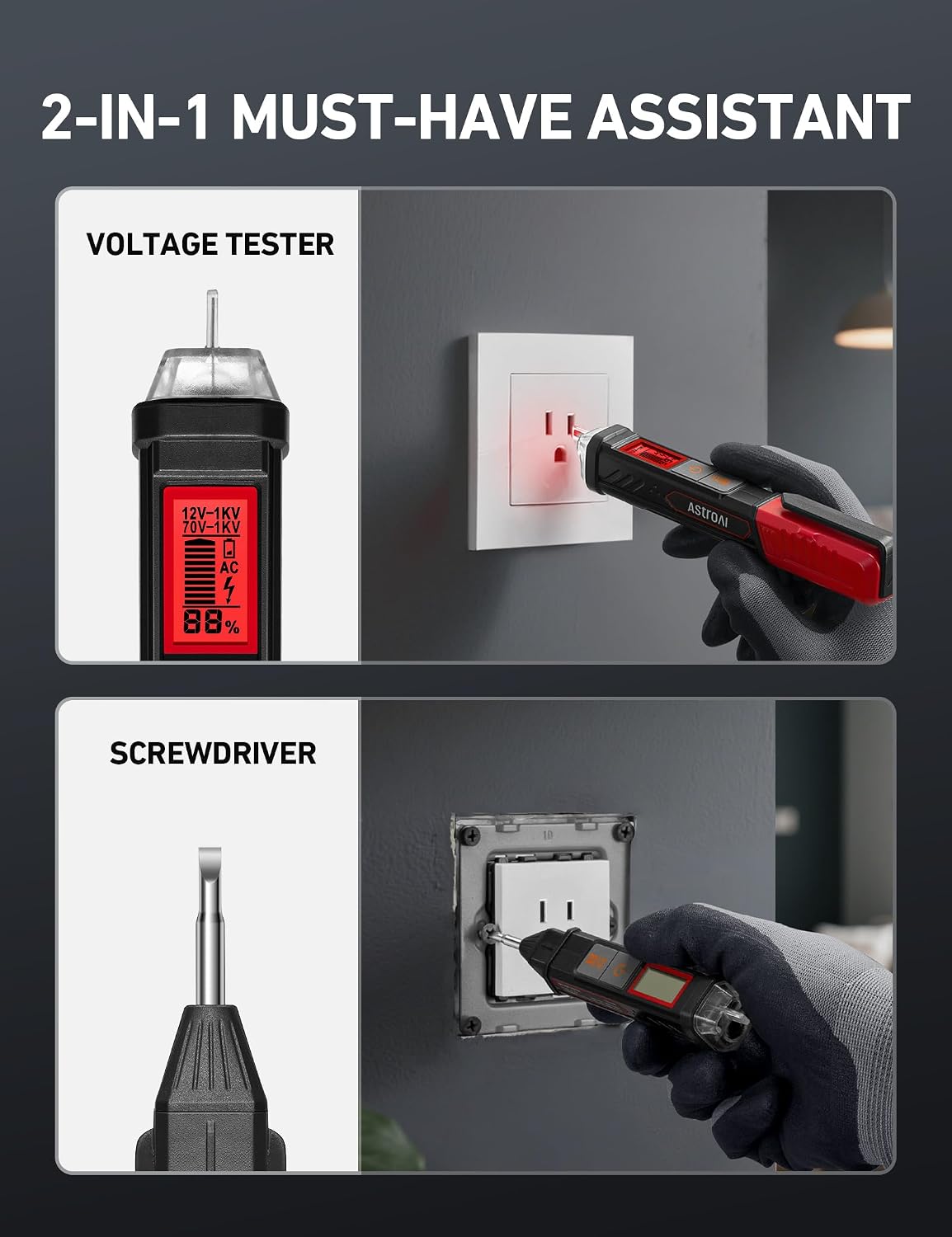 Detalle 2 de AstroAI VTS1000H Non-Contact Voltage Tester with Screwdriver, Dual Range