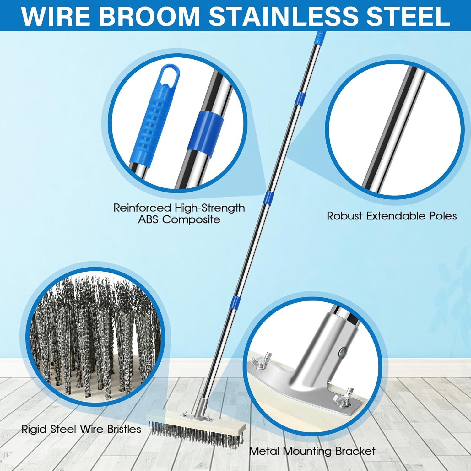 Thumbnail 2 de EzKamfort Ezkamfort Wire Broom with 163cm Adjustable Handle – stainless steel bristle patio scrubber