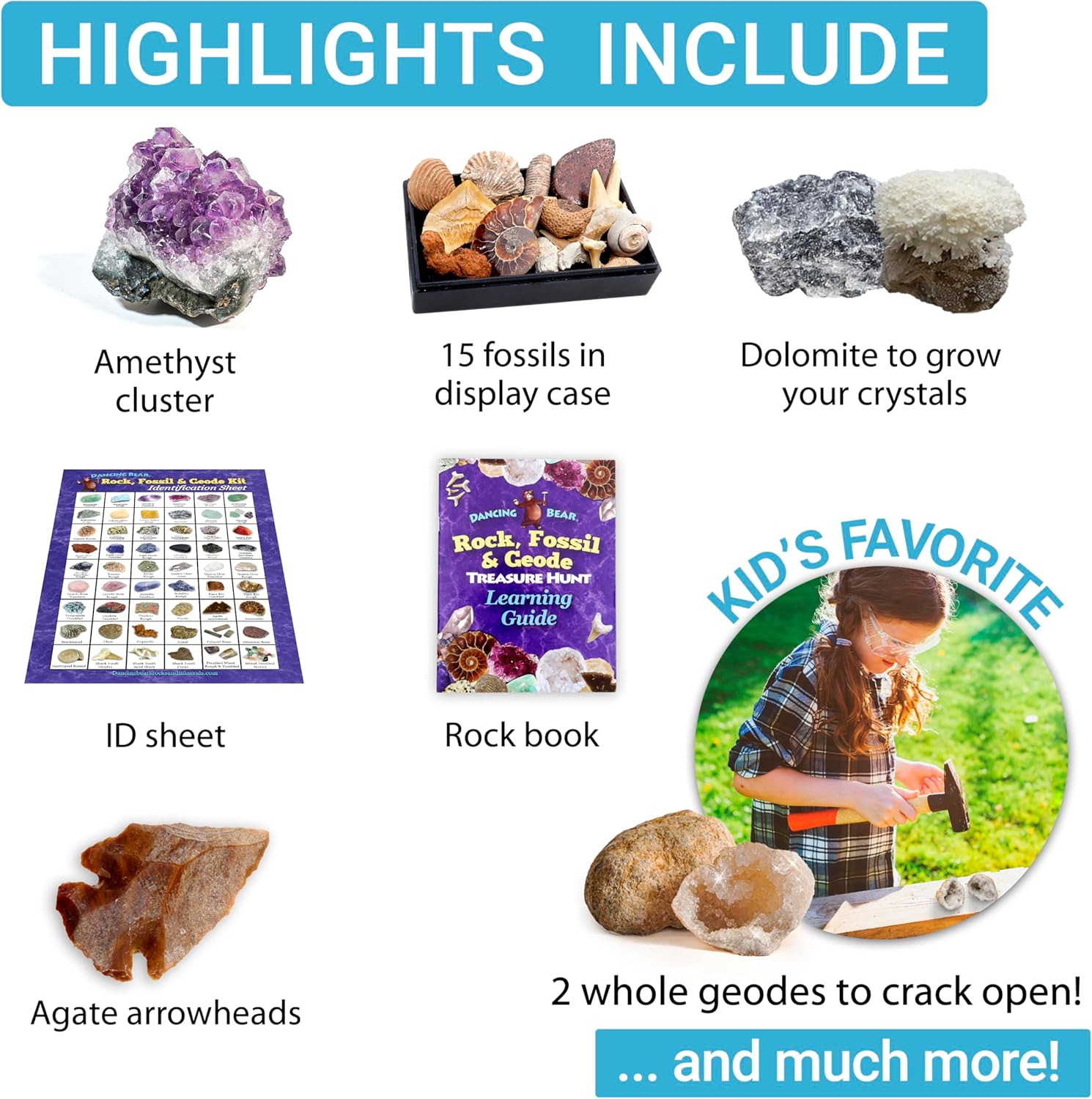 Thumbnail 3 de DANCING BEAR Rock, Mineral & Geodes Kit 250 pc 🪨