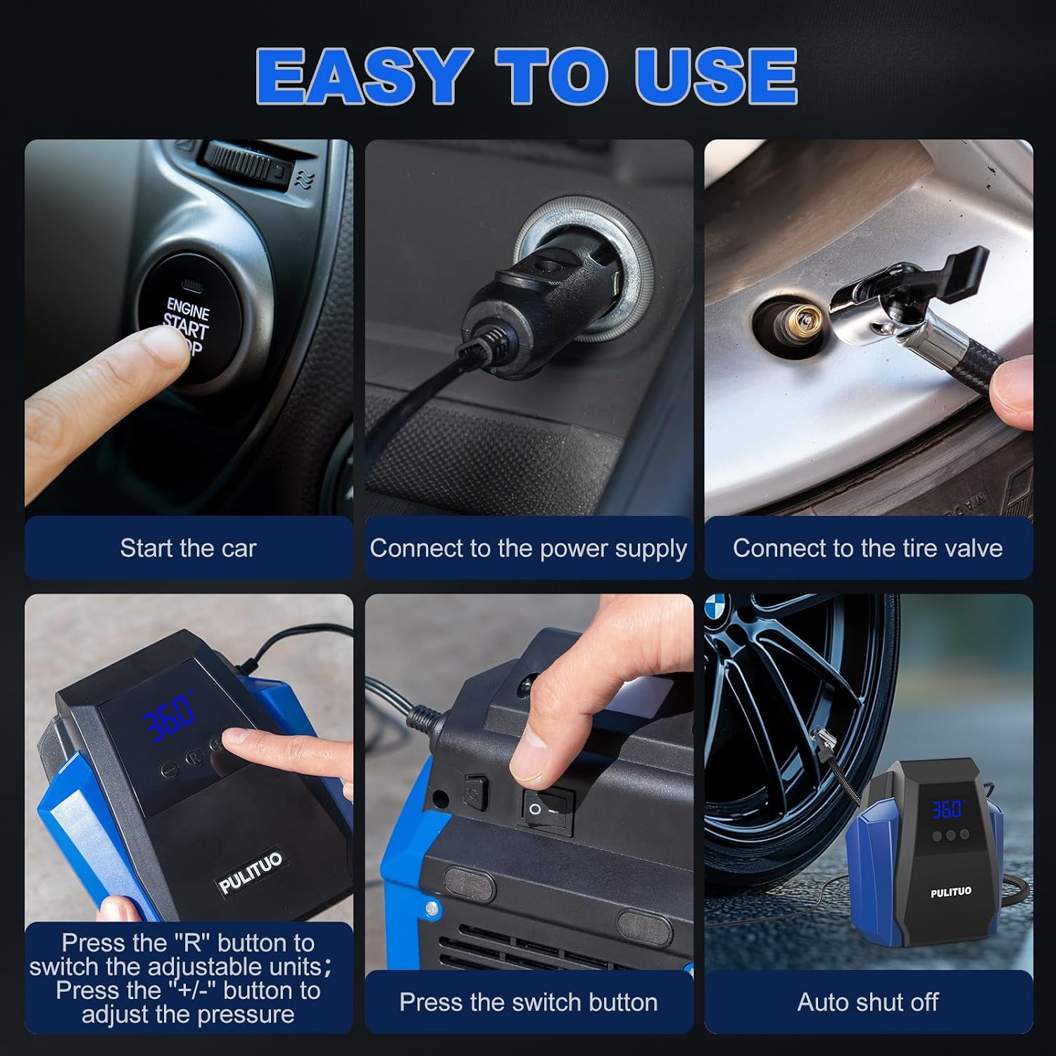 Thumbnail 5 de PULITUO Tire Inflator Portable Air Compressor 150PSI
