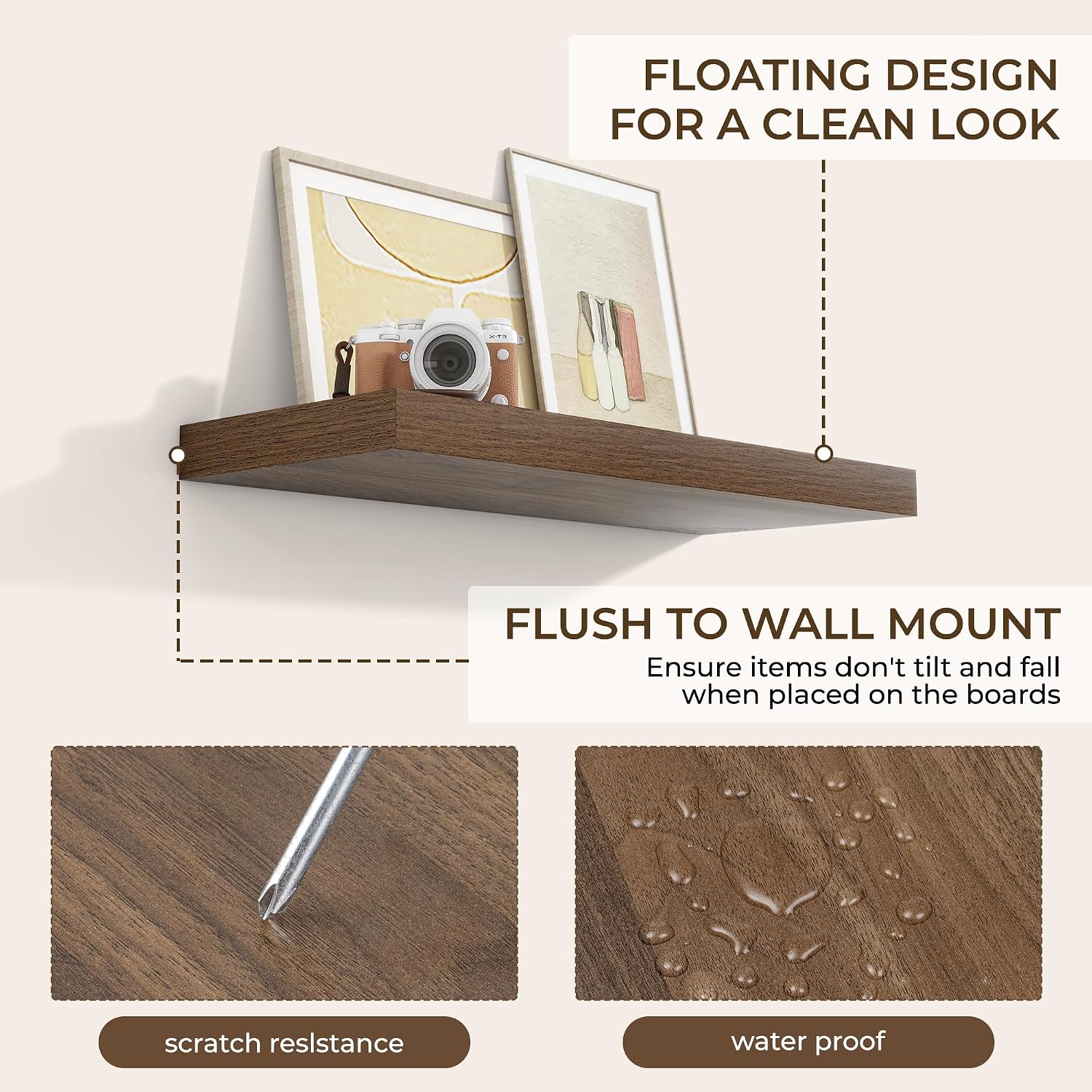 Thumbnail 5 de RICHFOCUS 31.5-Inch Walnut Floating Shelves (2-Pack) with Invisible Brackets