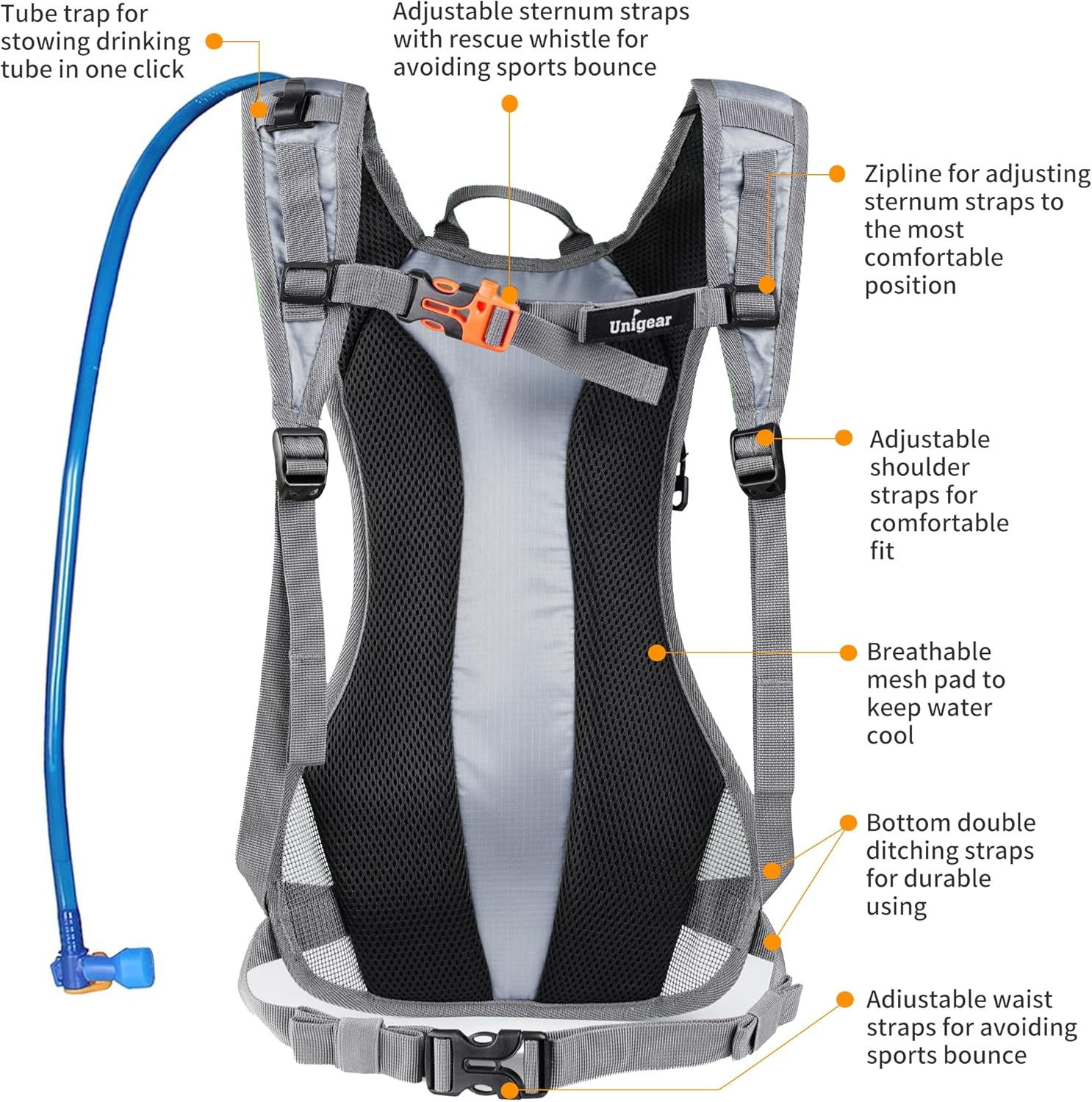 Detalle de Unigear 2L Hydration Pack Backpack with Nylon Build and Adjustable Straps