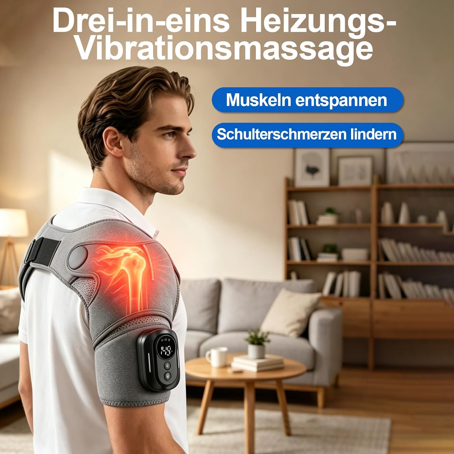 Detalle 2 de Schulter Massagegerät 3-in-1 mit magnetischer Steuerung – 5 Heizstufen, 5 Vibrationsmodi, 5000 mAh Akku