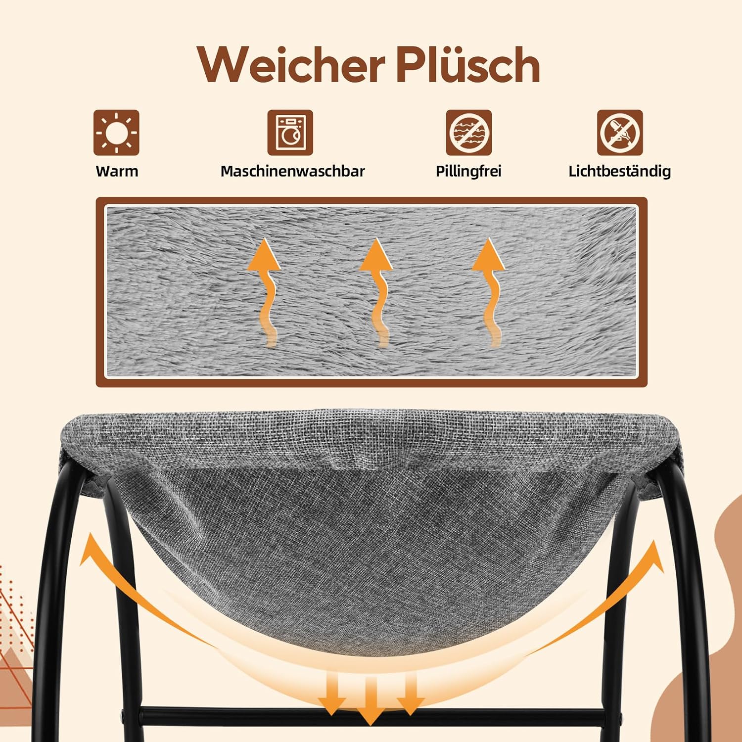 Detalle de LIFLIX Katzenhängematte Outdoor – erhöhtes Katzenbett, abnehmbares Plüschbezug, waschbar, stabiles Rahmensystem (bis 10 kg)