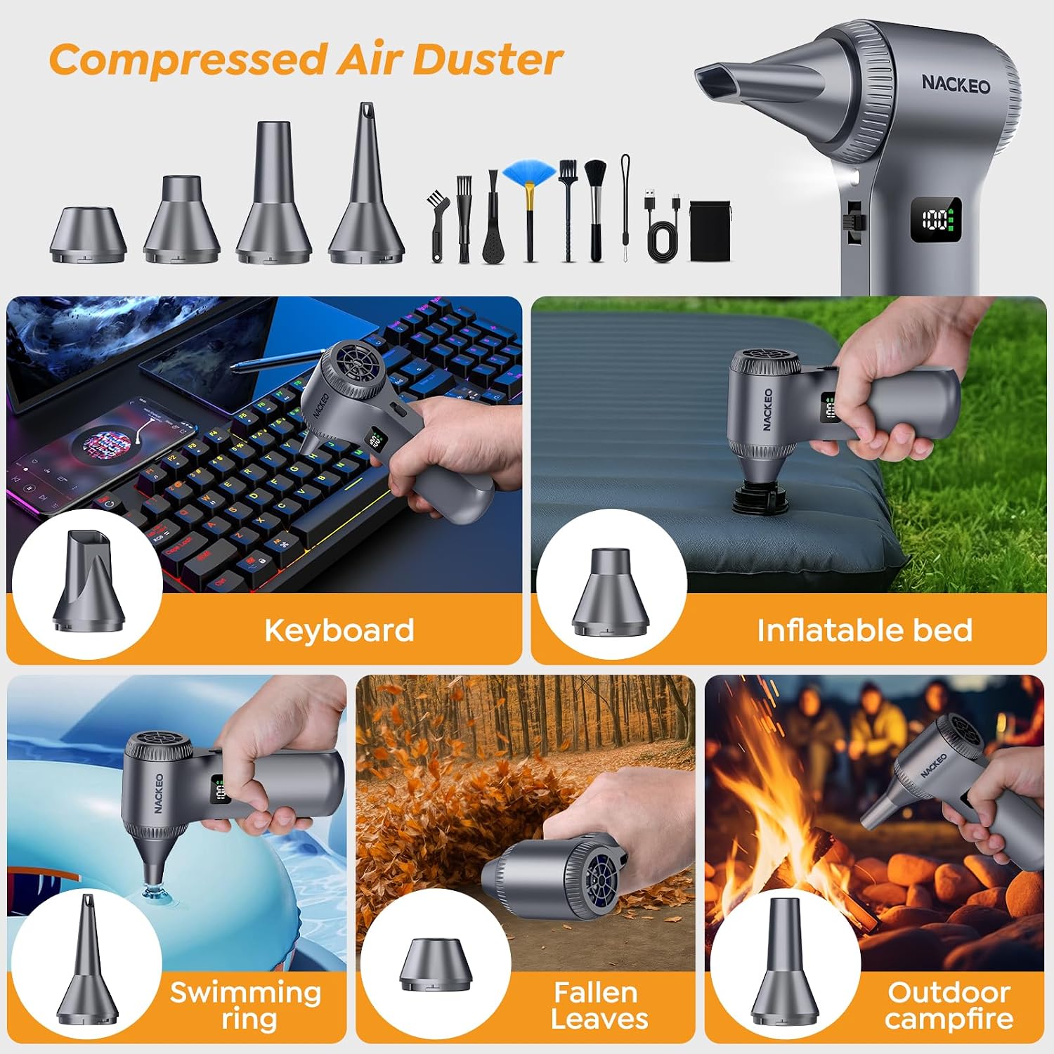 Thumbnail 5 de NACKEO Electric Air Duster K100 (cordless, up to 230,000 RPM) with LED light, display and stepless speed control