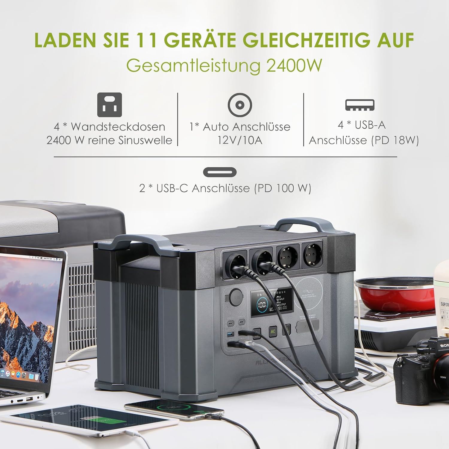 Thumbnail 1 de ALLPOWERS S2000 PRO Powerstation (2400 W) inkl. 200 W Solarpanel SE200 – mobiler Stromspeicher fürs Camping & Off-Grid