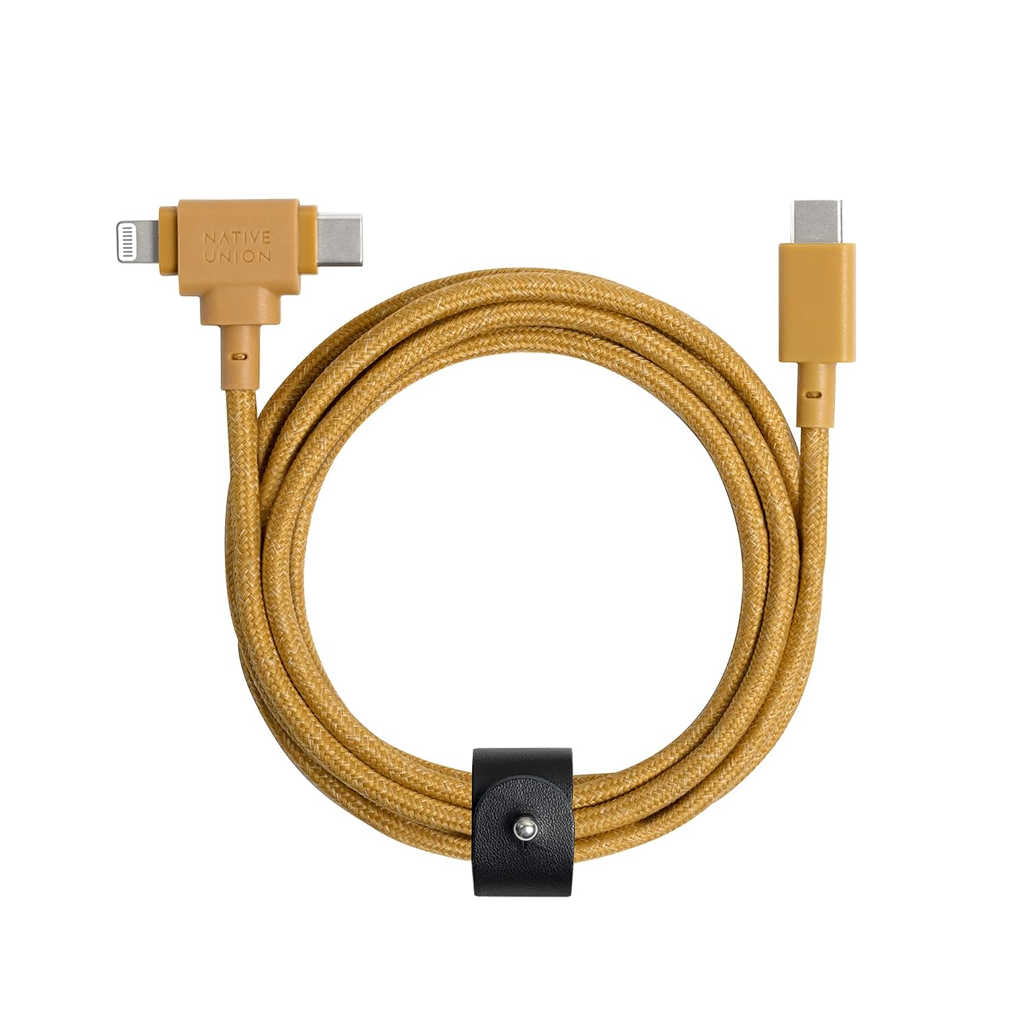 Detalle de Native Union Belt Cable Duo 1.5m/5ft ultra-strong braided 2-in-1 MFi charging cable (Lightning & Type-C) – Kraft