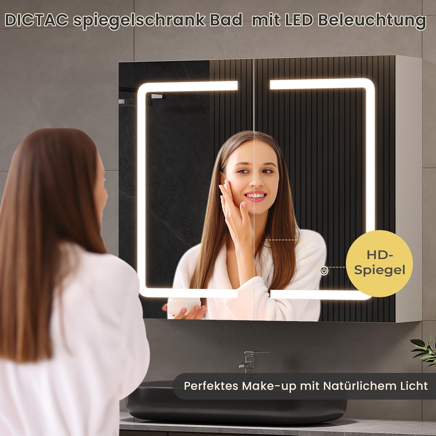 Thumbnail 4 de DICTAC Spiegelschrank Bad mit Beleuchtung und Steckdose – Doppeltür, verstellbare Regale, 70x16x60 cm, Weiß