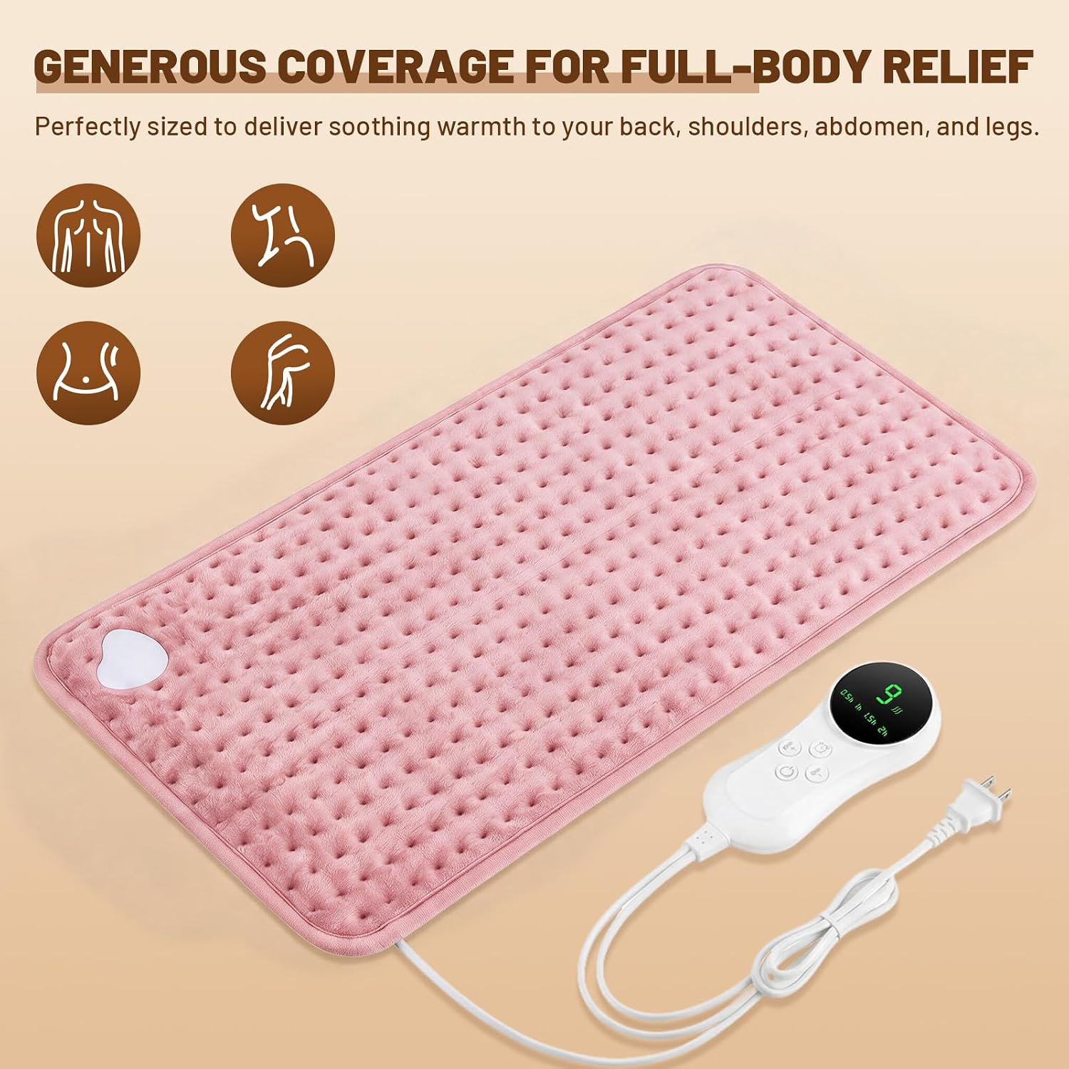 Detalle 1 de Bistee TK-HP6030 Heating Pad, 24 x 12 in, 9 heat settings and 4 timers