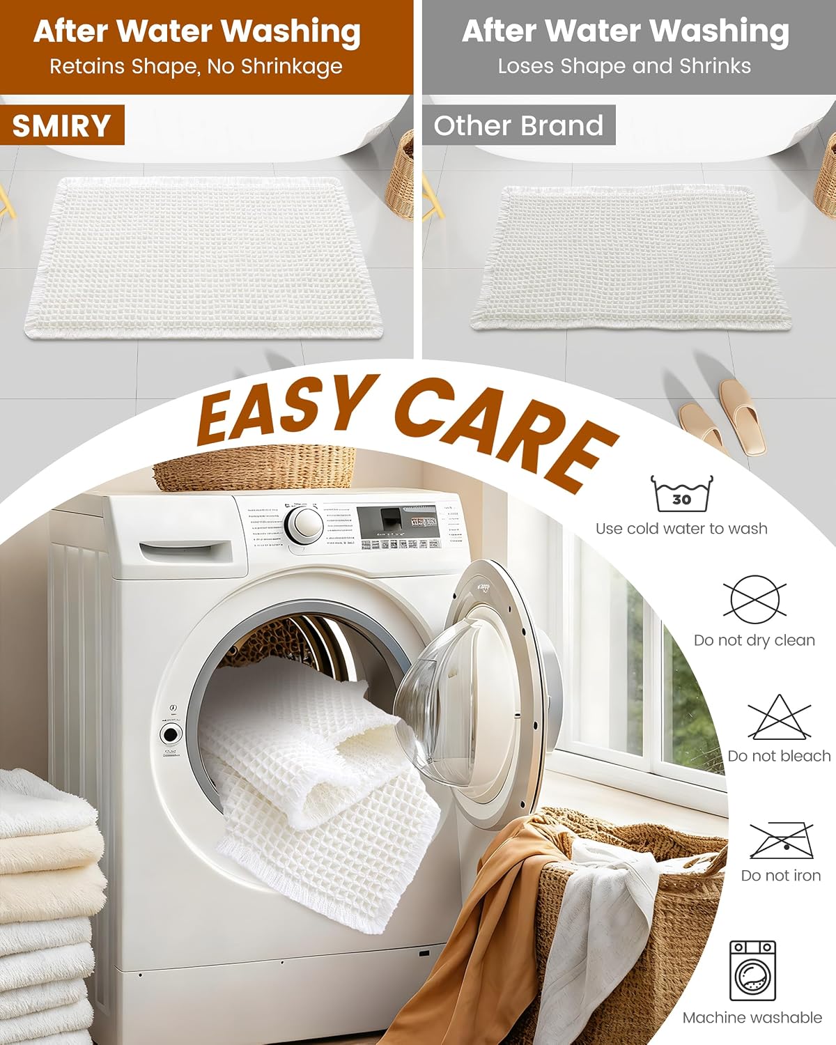 Detalle 2 de Smiry Waffle Bath Mat 30x20 — Extra Soft, Highly Absorbent, Non-Slip & Machine Washable