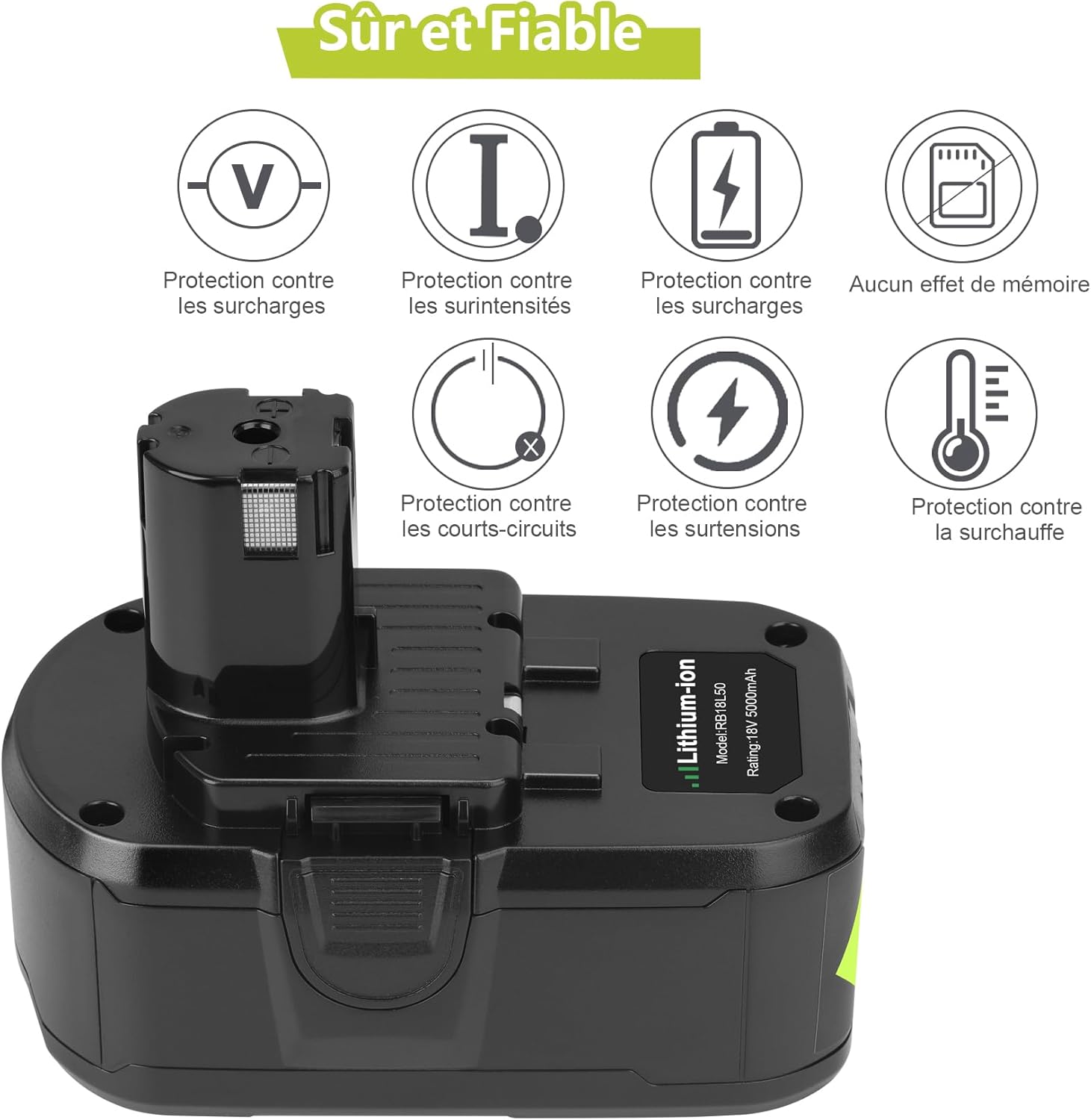 Thumbnail 5 de REACELL 2Pack 18V 5000mAh — Batterie de remplacement pour Ryobi 18V avec indicateur LED