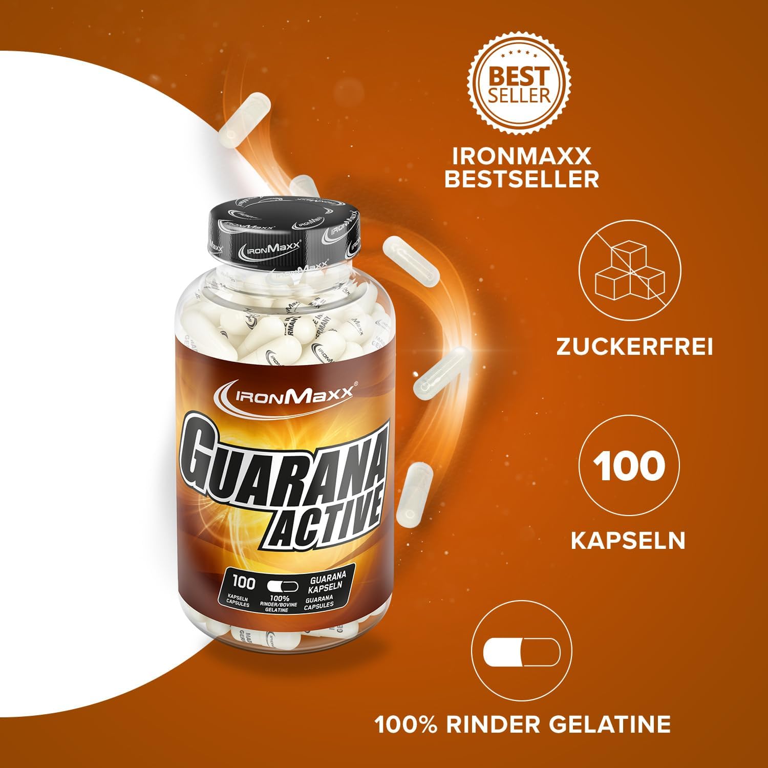 Detalle 2 de IronMaxx Guarana Active – 100 Kapseln: Hochdosierter Guarana-Extrakt für fokusierten Energieschub