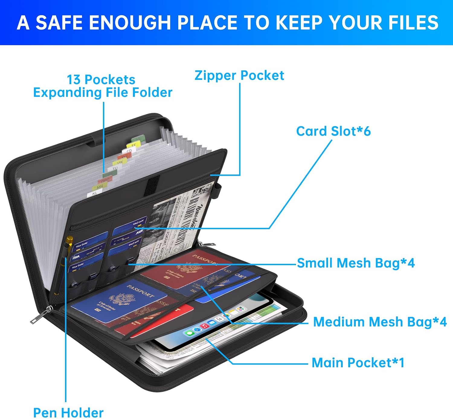 Detalle 2 de ENGPOW EG088 13-Pocket Accordion File Organizer with Handle and Labels