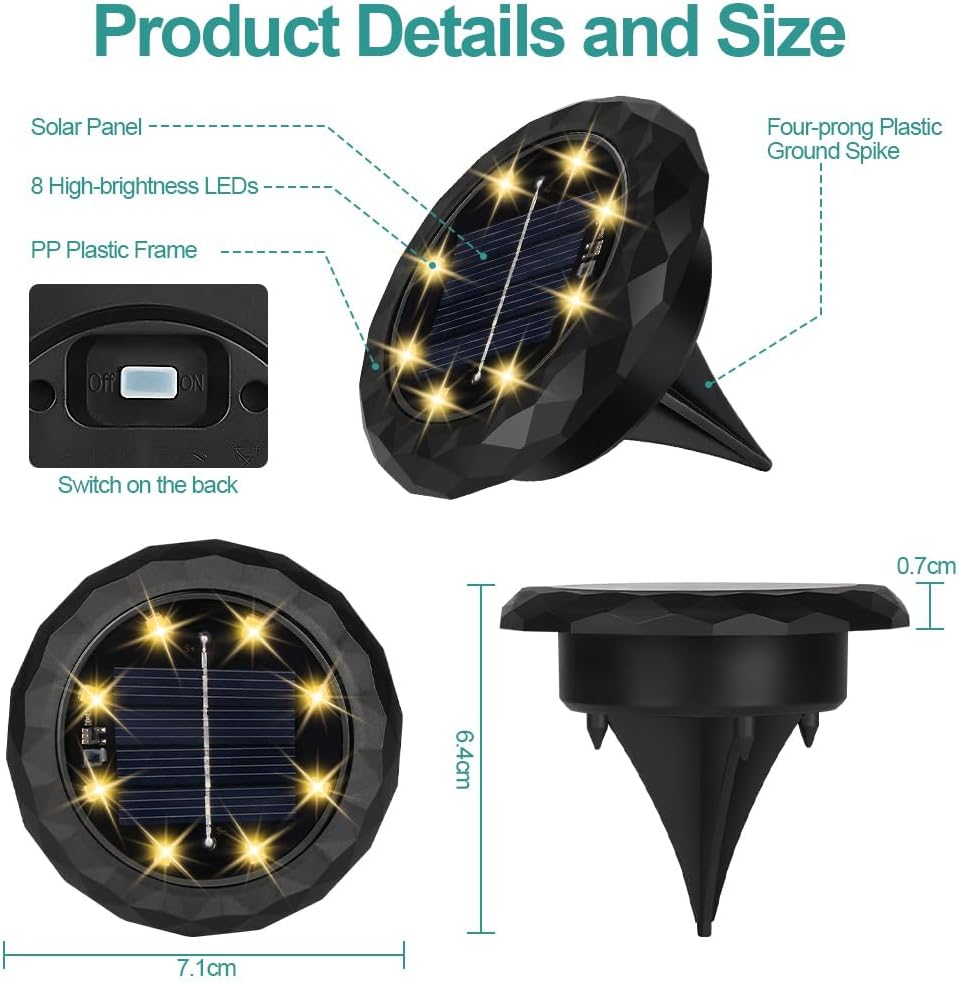 Detalle 2 de OSDUE P2-TYNDXKT260429-FBA solargrondspots, 10 stuks, 8 leds, IP65