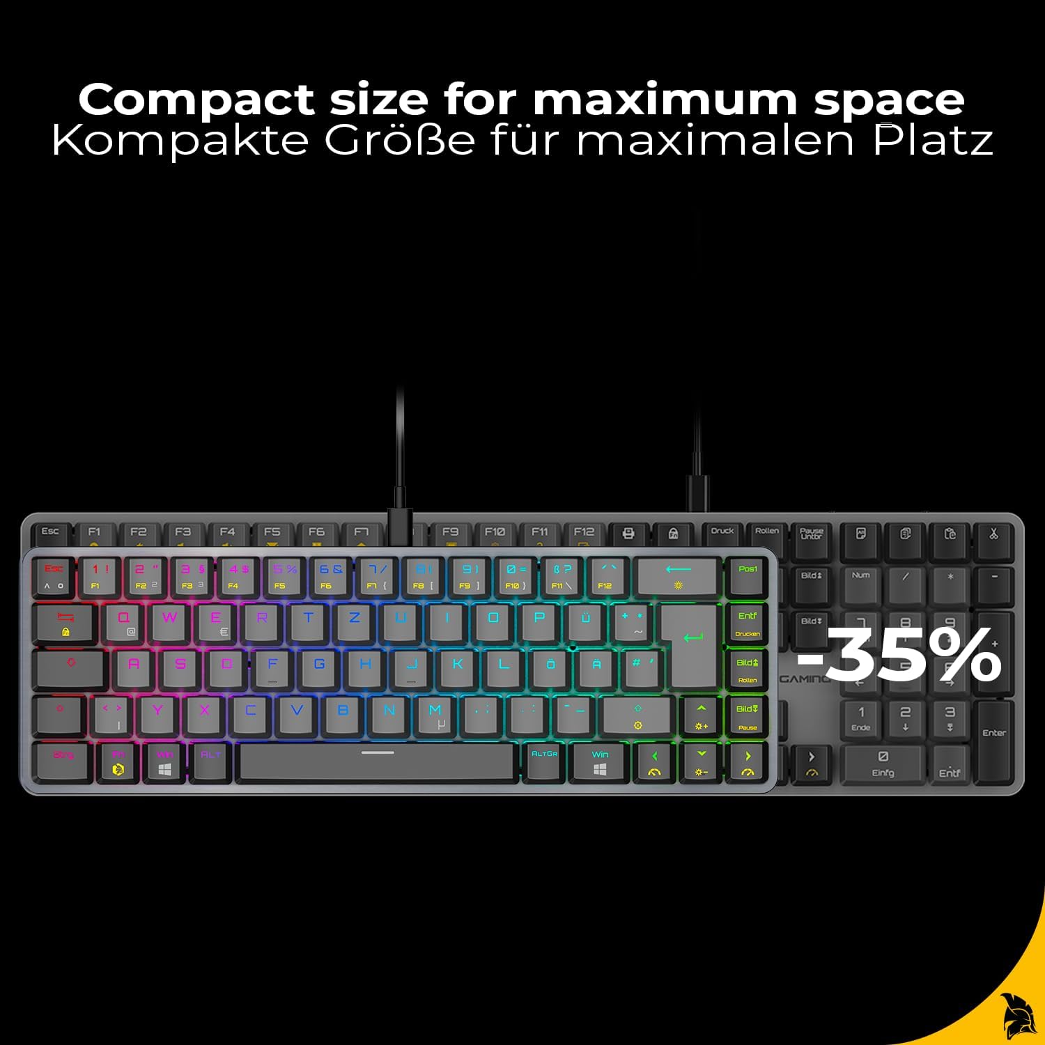 Thumbnail 4 de EMPIRE GAMING K241 – schlanke Low-Profile Aluminium Gaming-Tastatur (DE, QWERTZ), 69 Tasten MX Red, RGB, NKRO, USB‑C abnehmbar