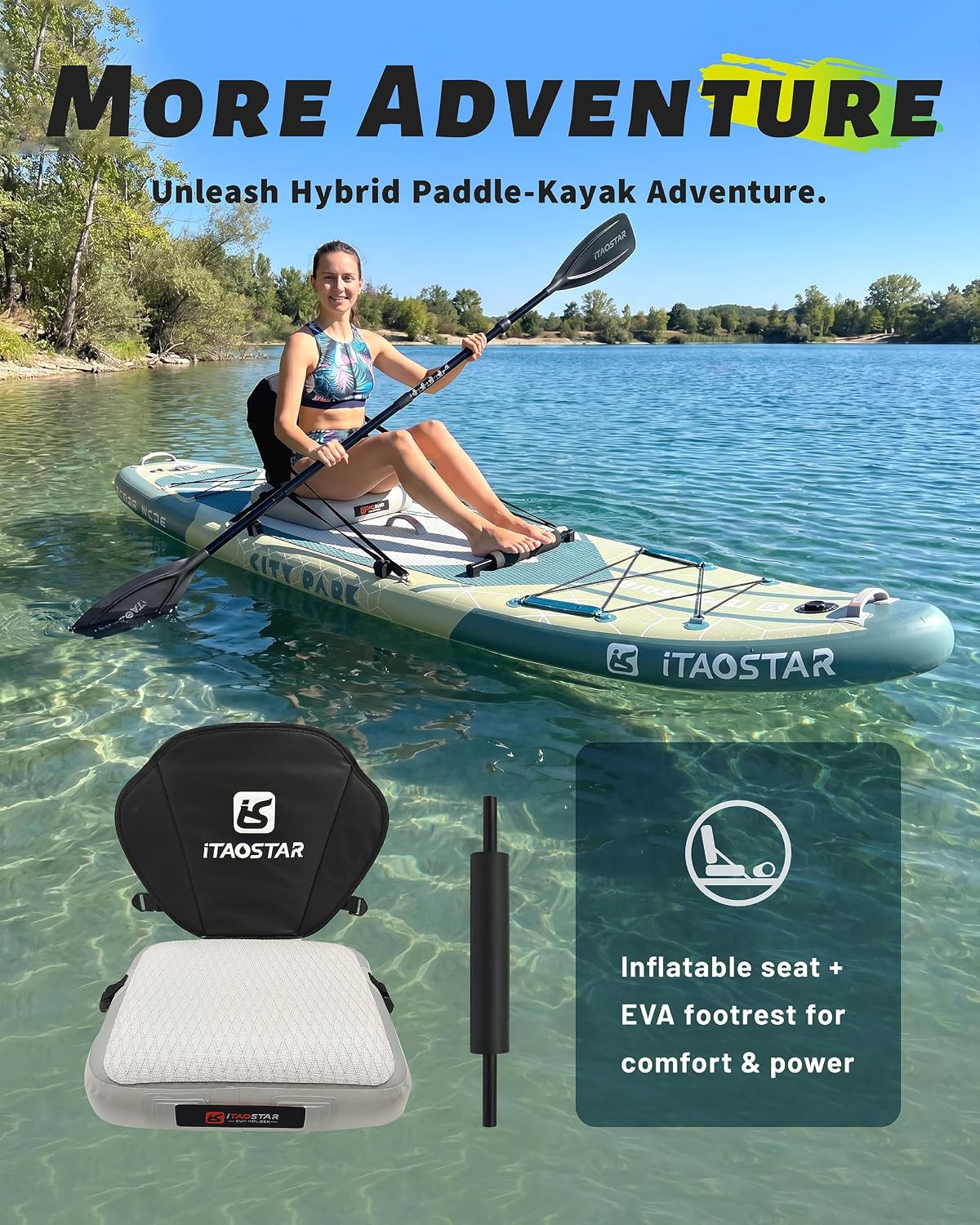 Detalle de iTAOSTAR City Park 12' x 35" Extra Wide Paddle Board with Seat — All-in-One Premium SUP Kit