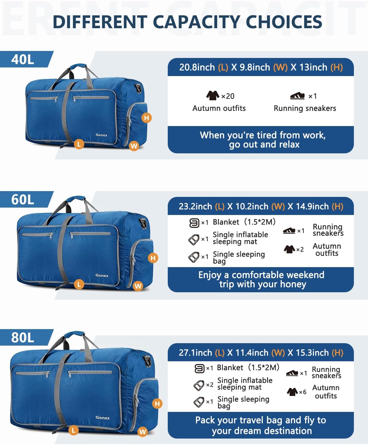 Thumbnail 1 de Gonex 100L Large Foldable Travel Duffle Bag with Shoes Compartment – Deep Blue