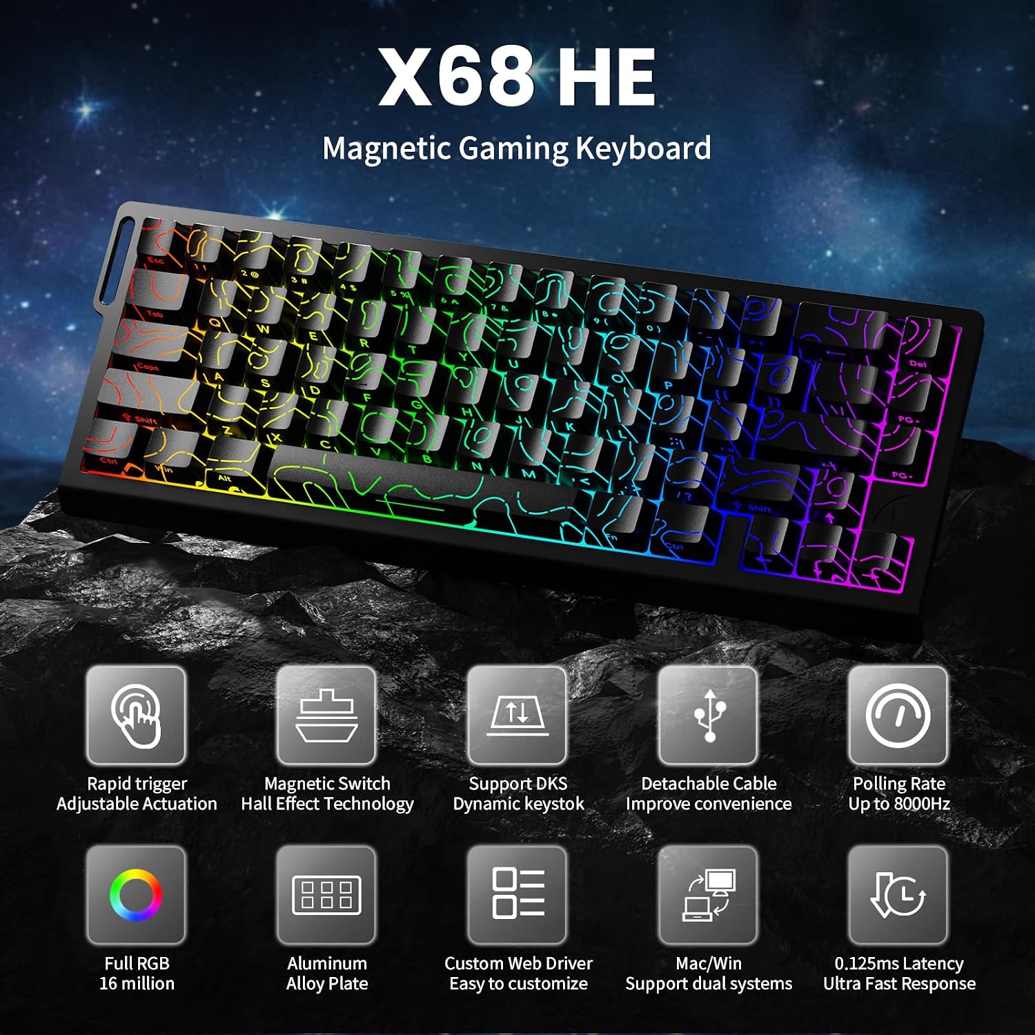 Thumbnail 1 de MAMBASNAKE x Attack Shark X68HE Rapid Trigger Magnetschalter – 60% Gaming-Tastatur mit einstellbarem Betätigungspunkt