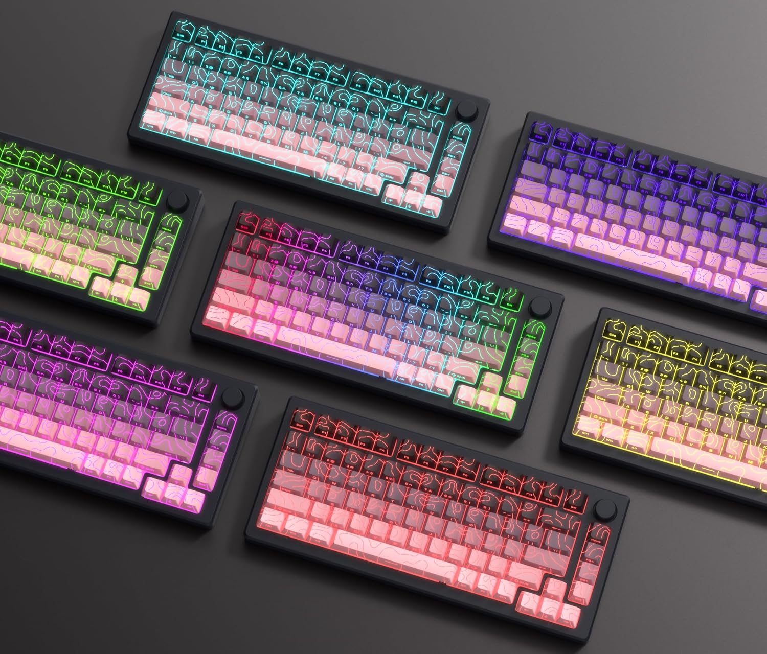 Detalle de dagaladoo Pink 134-Key PBT Keycaps, Topographic Side Print, Cherry Profile