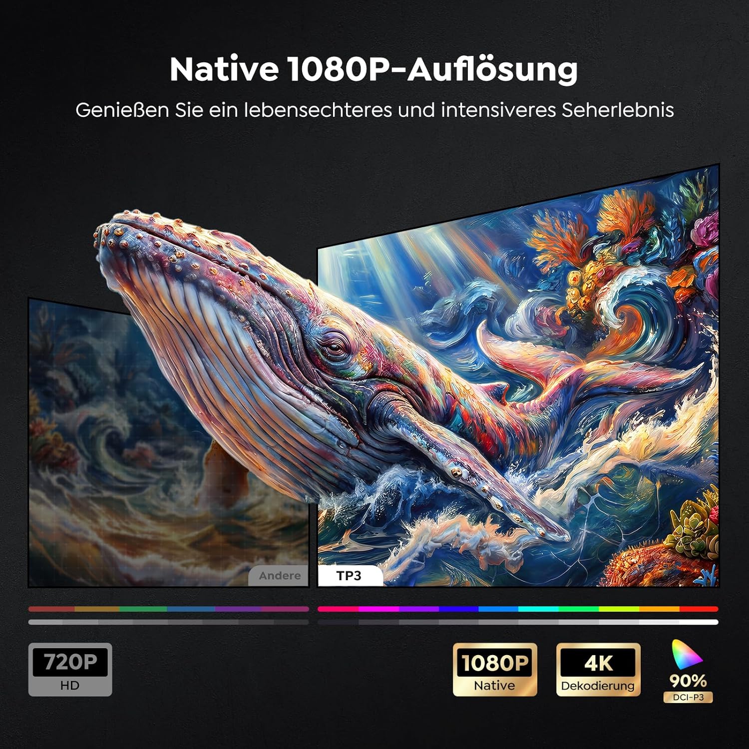 Thumbnail 2 de [Google TV & Offizielle Apps] TO PTOPRO TP3 Beamer 4K mit Autofokus, Trapezkorrektur und WiFi/Bluetooth