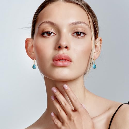 Detalle de Weviway Turquoise Teardrop Dangle Earrings – Gold Plated, Vintage Boho, Hypoallergenic & Lightweight