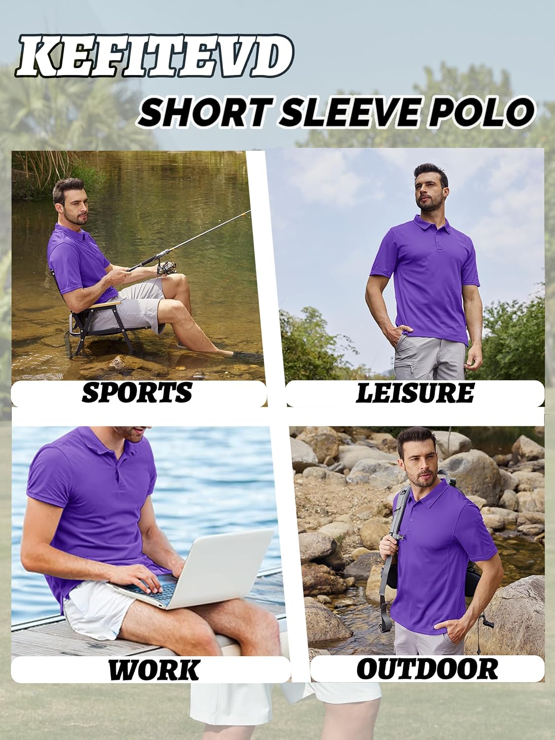 Thumbnail 5 de KEFITEVD Men’s Outdoor Breathable Quick-Dry Polo Shirt (Short Sleeve Safari/Camping)