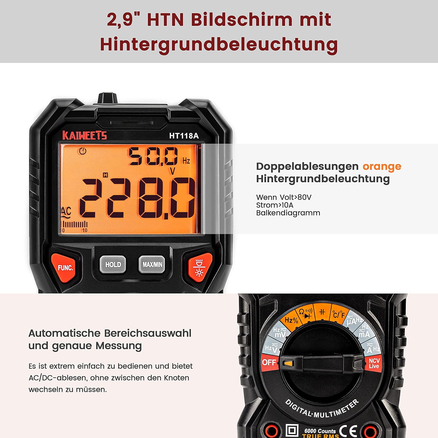 Detalle de KAIWEETS Digital Multimeter 6000 đź›