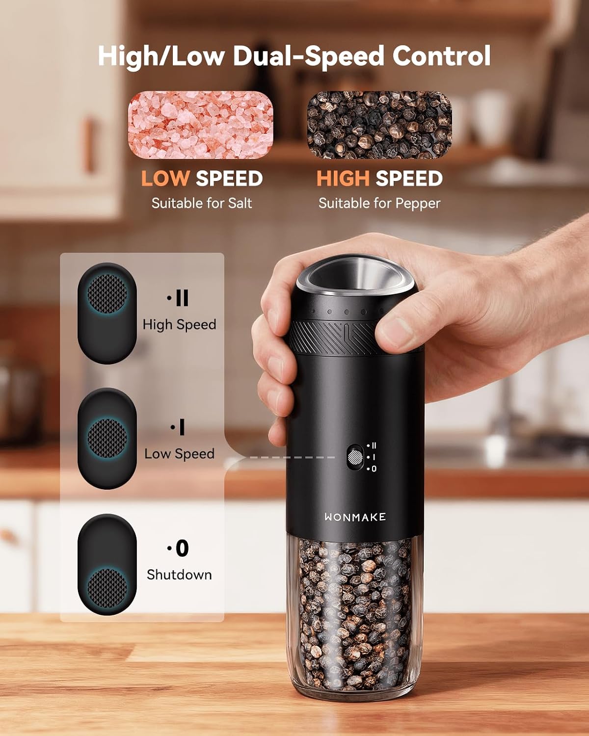 Detalle 2 de WONMAKE Gravity Salt & Pepper Grinder