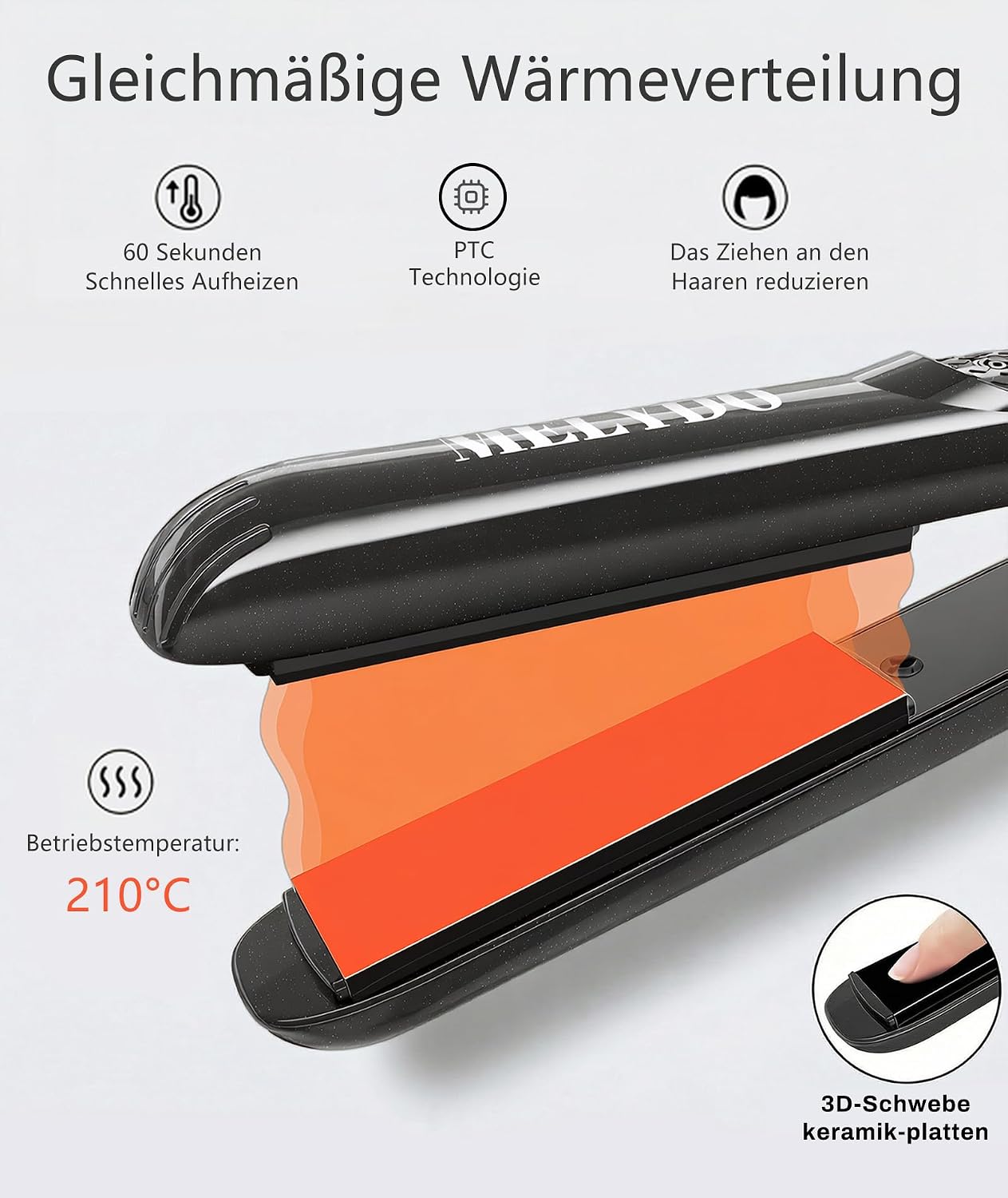 Thumbnail 2 de Melydo Mini Glätteisen 1,8 cm – Schnellaufheizung, Keramikplatten, Reisehaarglätter