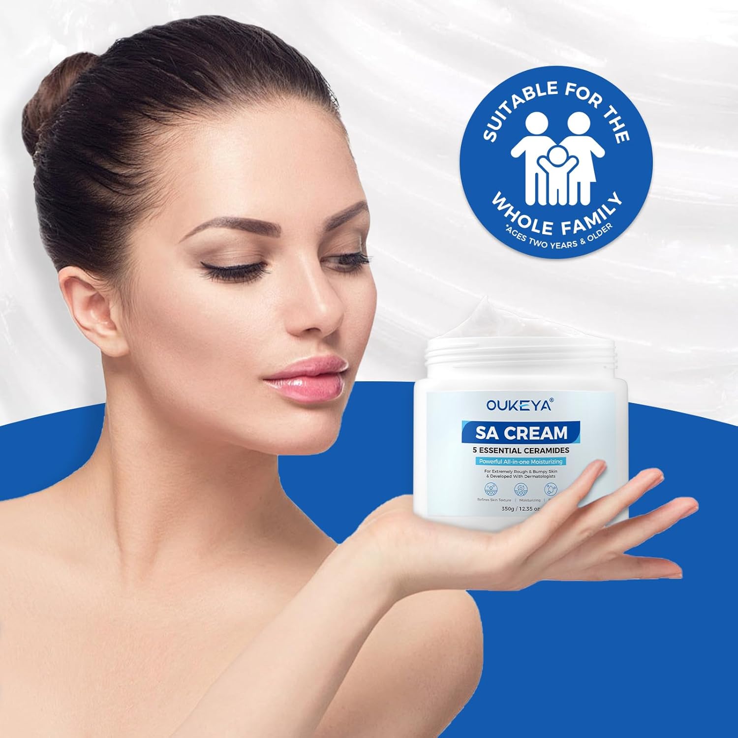 Thumbnail 6 de OUKEYA SA Glättende Feuchtigkeitscreme mit 5 Ceramiden, Salicylsäure & Hyaluronsäure (350 g) für trockene, raue Haut