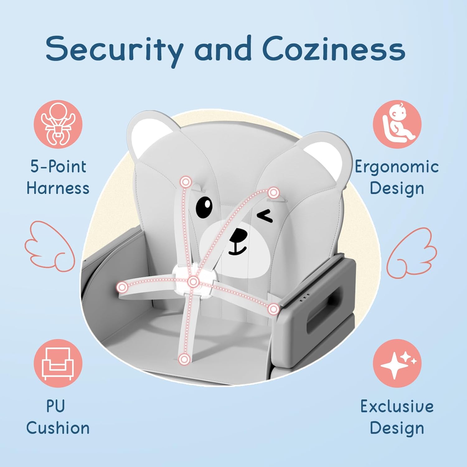 Detalle de COOSEYA 6 in 1 Seggiolone Papa: seggiolone evolutivo da 6 mesi a 3 anni, grigio