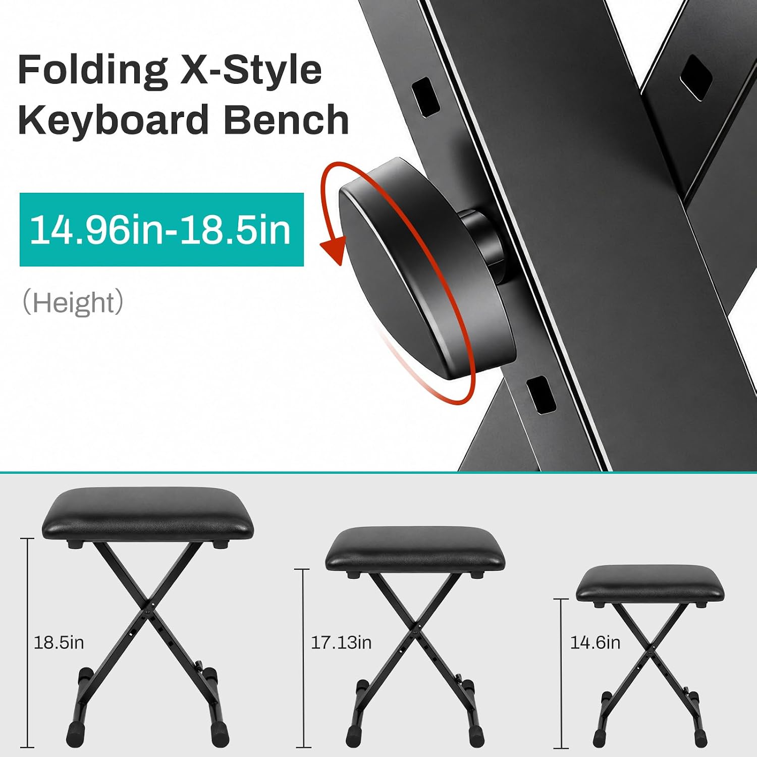 Detalle de AODSK AS-X21 Keyboard Bench, Adjustable Folding X-Style with Padded Seat