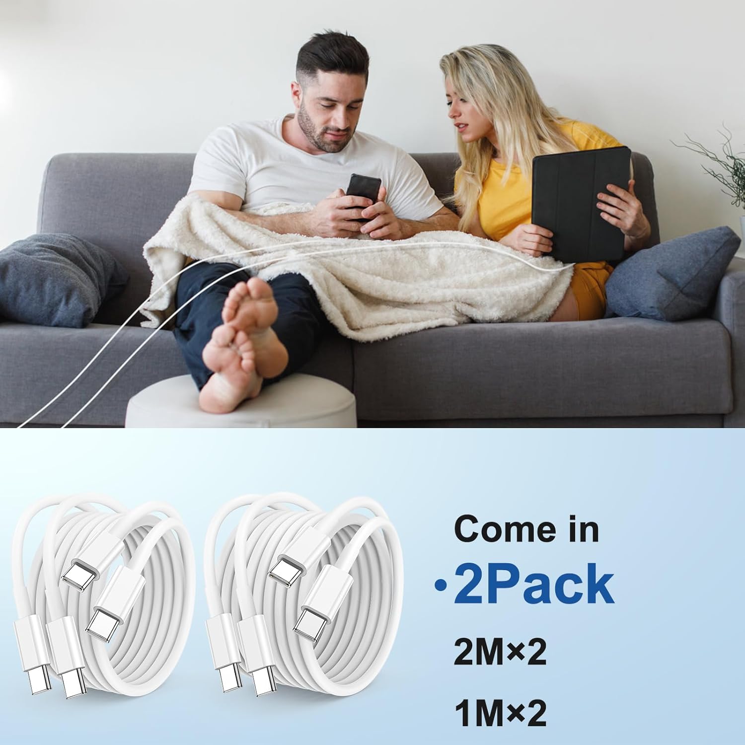 Thumbnail 6 de CSXZCOON 60W USB-C to USB-C Cable 4-Pack (1m + 2m) – Fast Charge & Data, for iPhone, iPad, MacBook