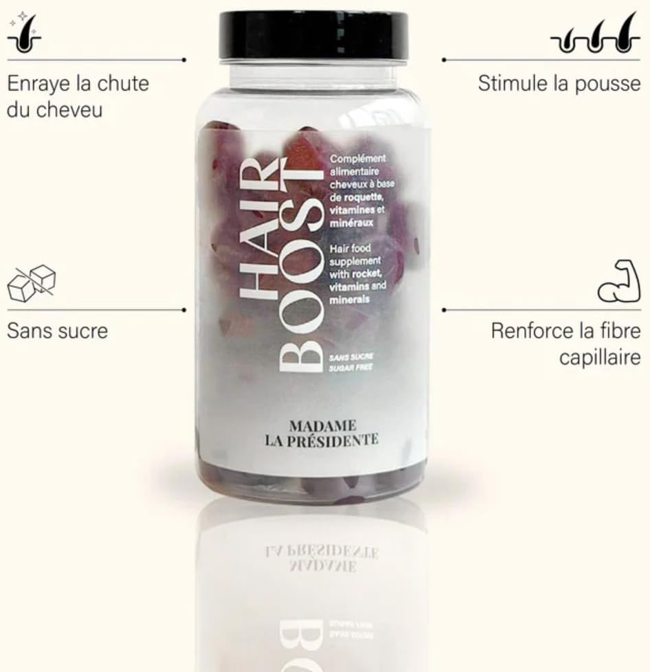 Detalle 2 de Hairboost Madame La Présidente – Compléments alimentaires cheveux en Gummies véganes, 60 unités