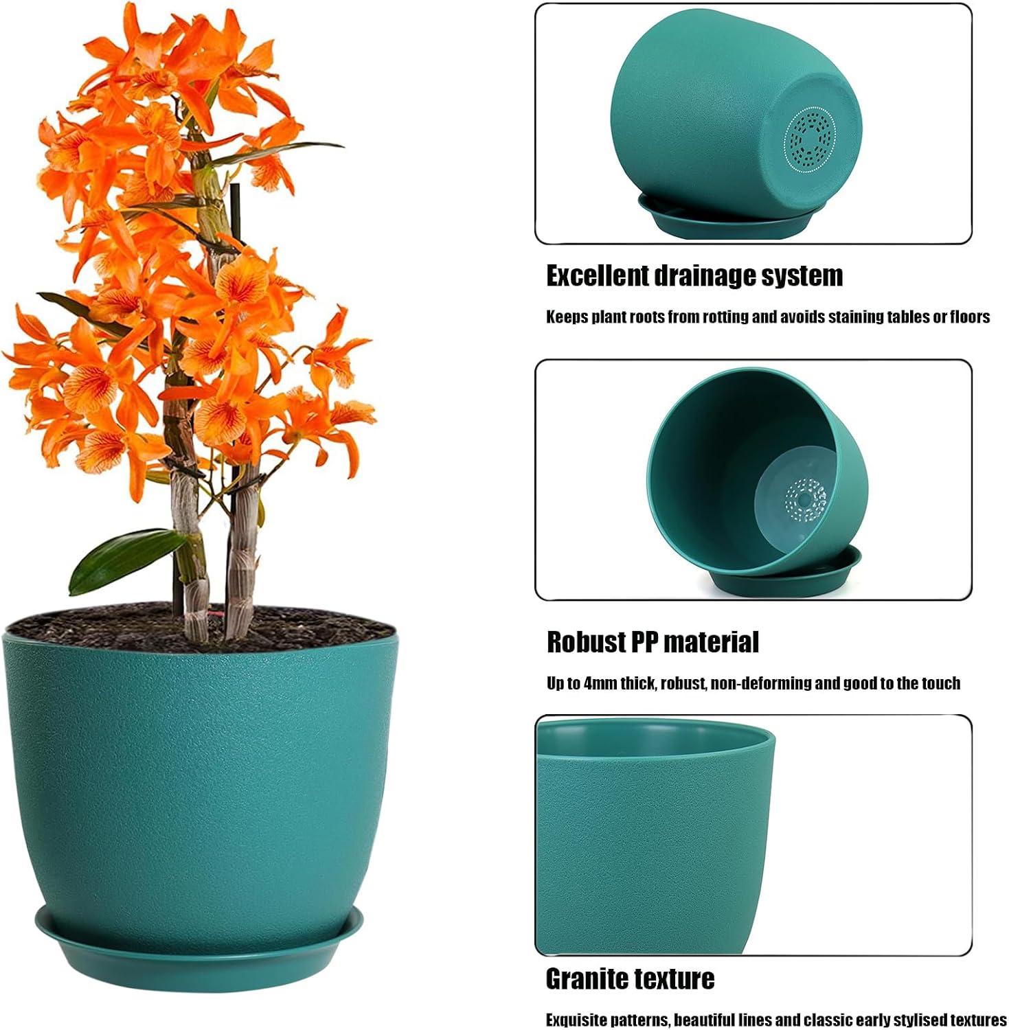 Thumbnail 2 de PROFIKLA 20/18/16cm Plastic Plant Pots Set – Blue with Drainage Holes and Saucers