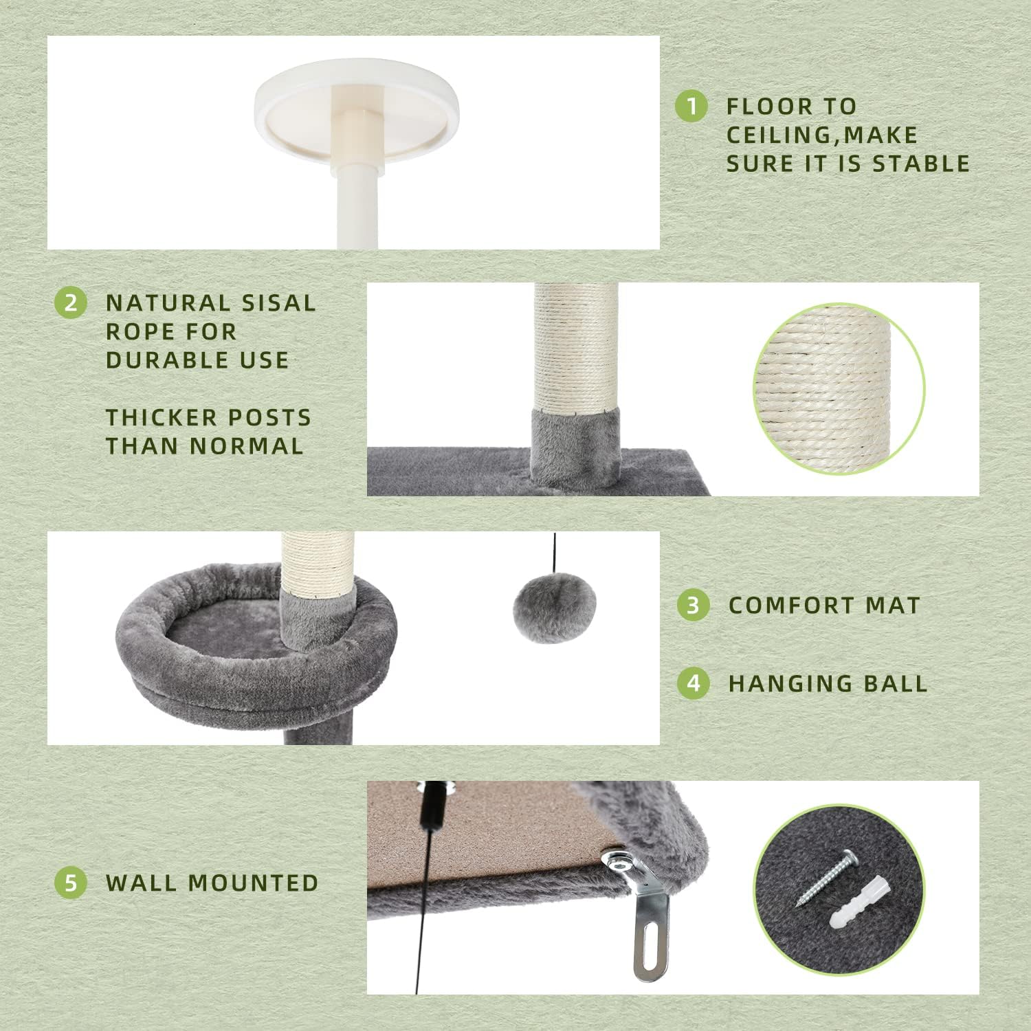 Thumbnail 5 de PAWZ Road Tour de chat à 5 niveaux ajustable du sol au plafond