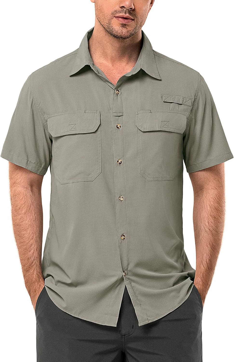 Detalle de 33,000ft Herren Kurzarm-Outdoorhemd UPF50+ – Schnelltrocknend, wasserabweisend und bequem
