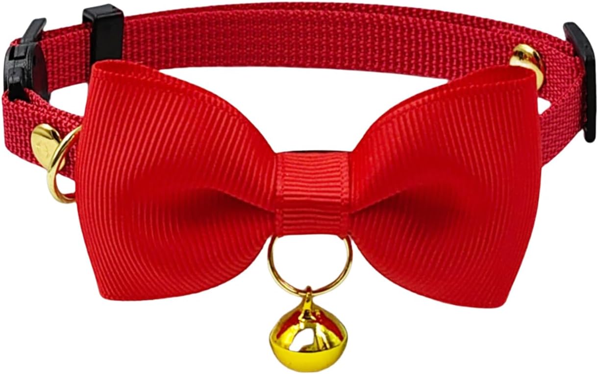 Detalle 2 de Olahibi Breakaway Cat Collar with Safe Release, Removable Bowtie, and Clear Bell (Solid Brown) for Adult Cats