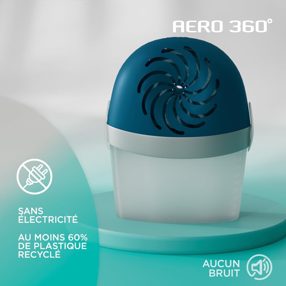 Detalle de Rubson Absorbeur d'Humidité Aero 360° pour pièces jusqu'à 20 m² – Déshumidificateur d'air anti-odeurs et anti-moisissures (1 recharge neutre de 450 g incluse)