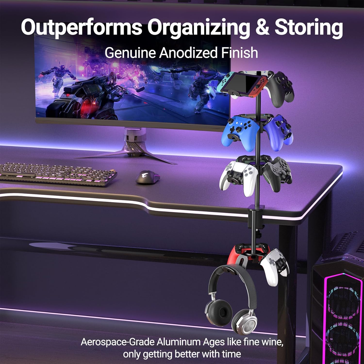 Thumbnail 6 de Bricok Aluminum Alloy Controller Holder – 4-Tier Headphone Stand & Desk Mount for 12 Controllers