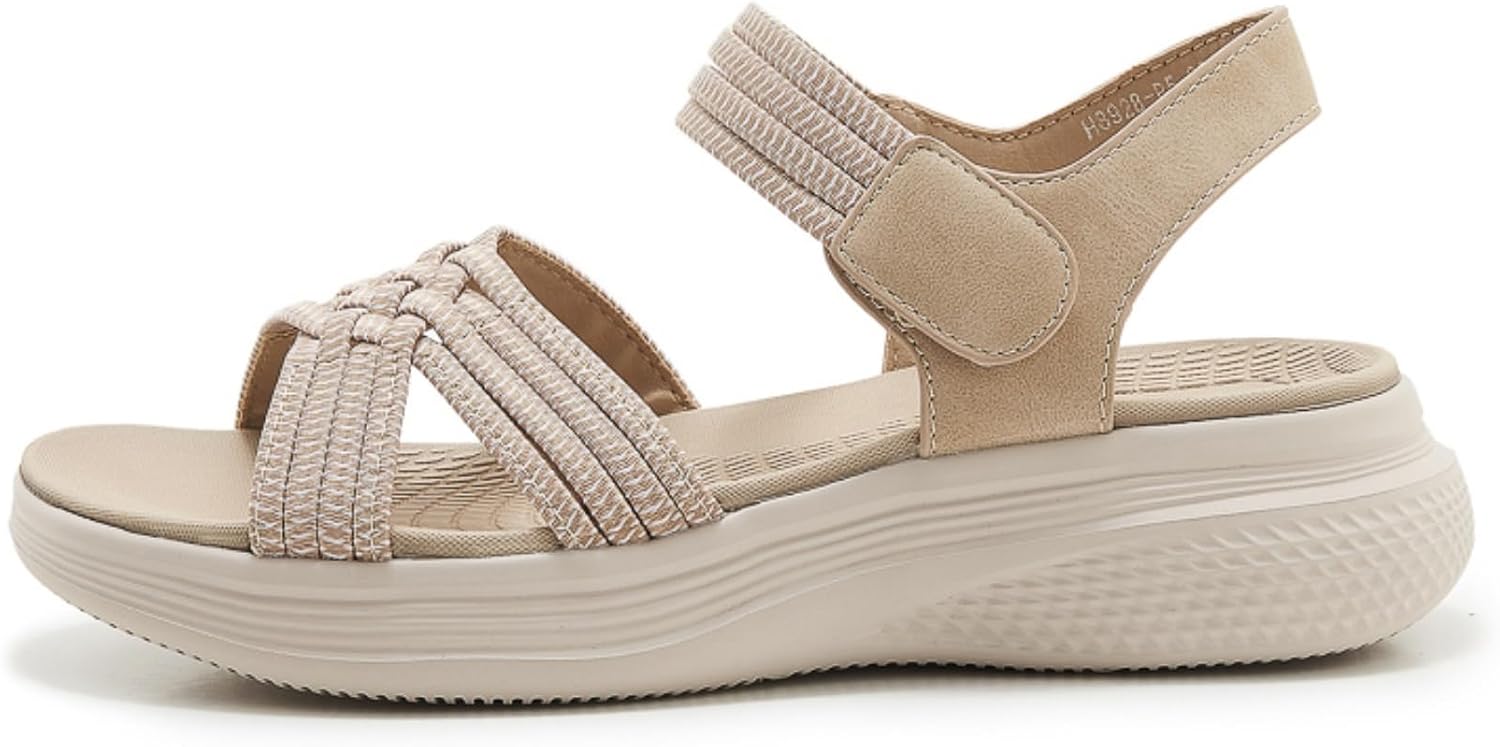 Detalle de SMajong Women's Flat Sandals with Arch Support and Elastic Strap
