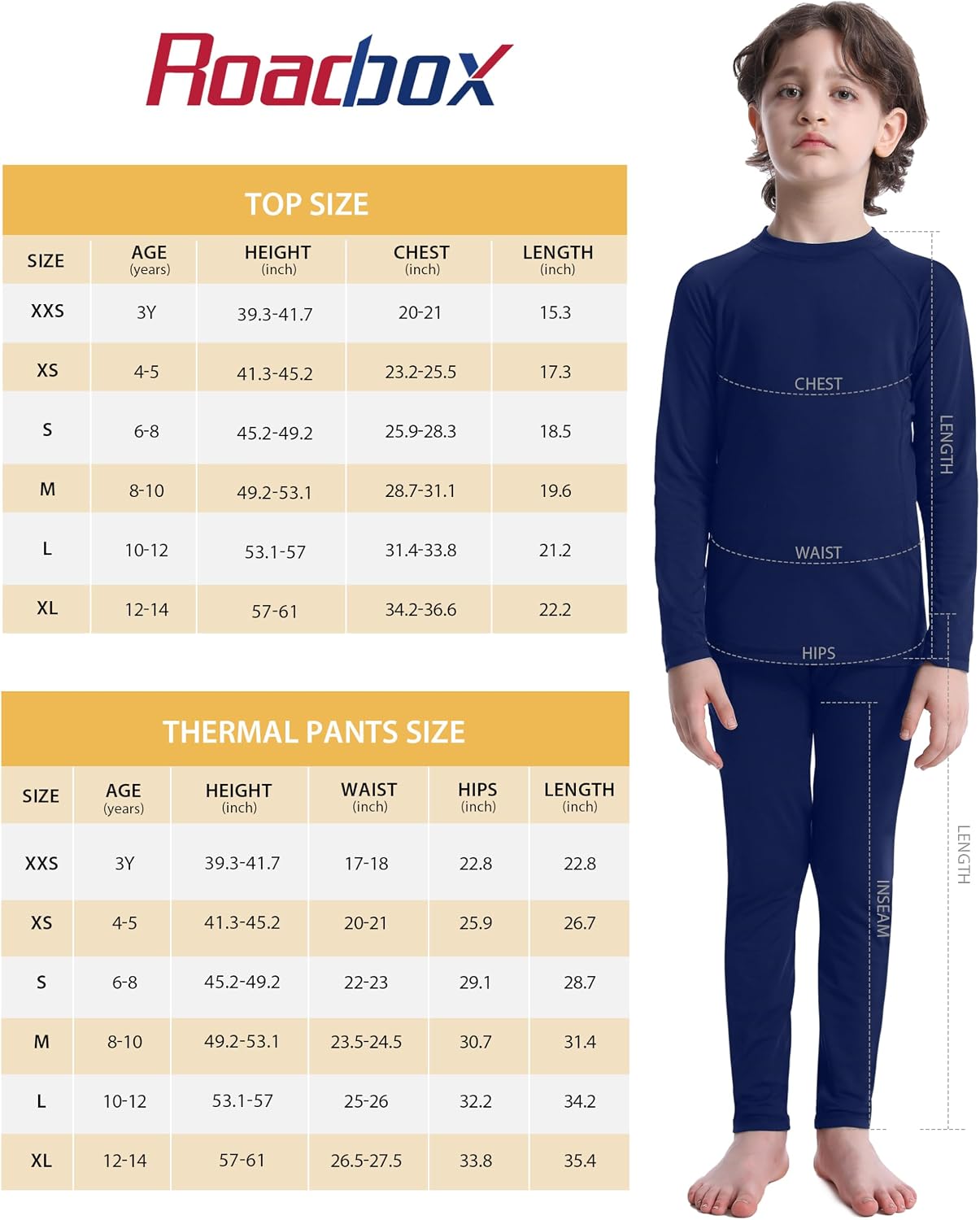 Detalle 2 de Roadbox RYCA0209016_ParentASIN Boys Thermal Underwear Set, Fleece-Lined Base Layer