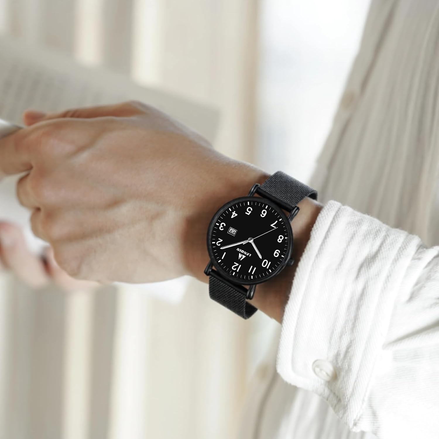 Thumbnail 6 de LENQIN Herren Uhr Edelstahl Analog Quarz 30 M Wasserfest