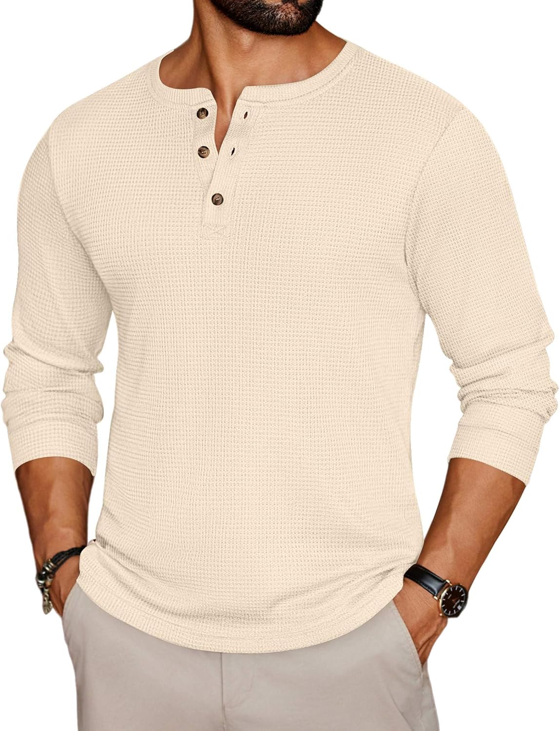 Detalle de Ekouaer Men's Henley Shirt, Polyester