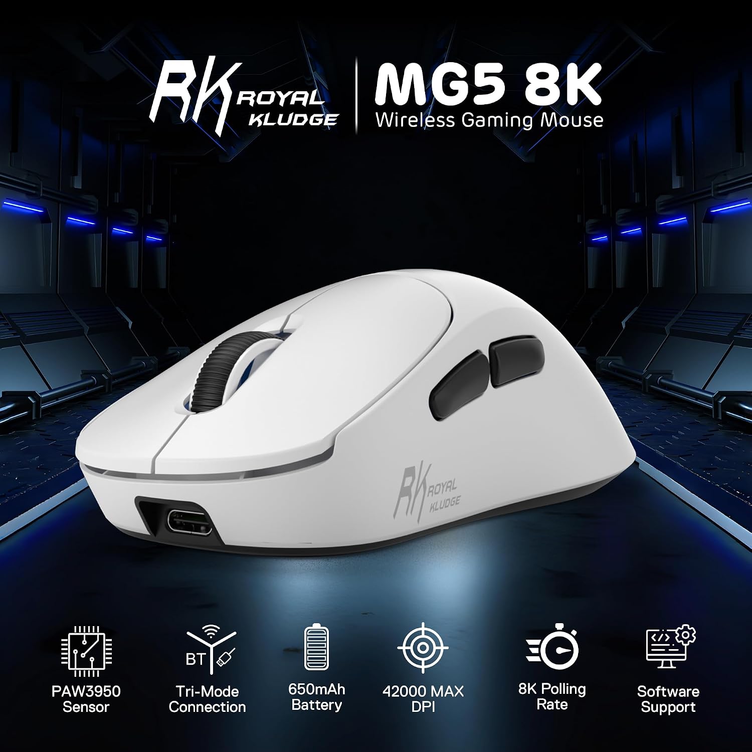 Thumbnail 1 de RK ROYAL KLUDGE MG5 8K mouse gaming wireless con sensore PAW3950 e doppia frequenza