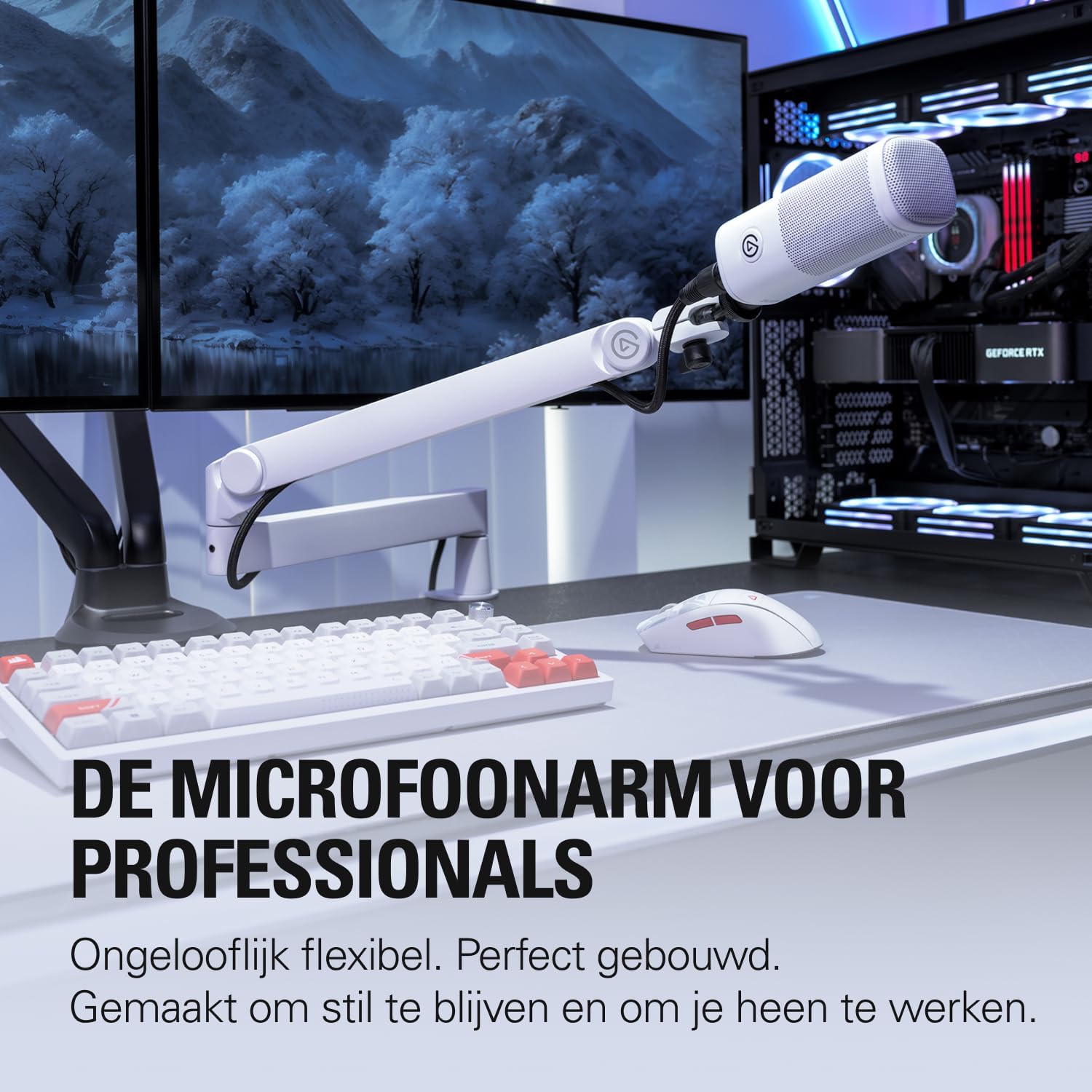 Detalle de Elgato Wave Mic Arm Pro White microfoonarm met gasveer en 360 graden draaibereik