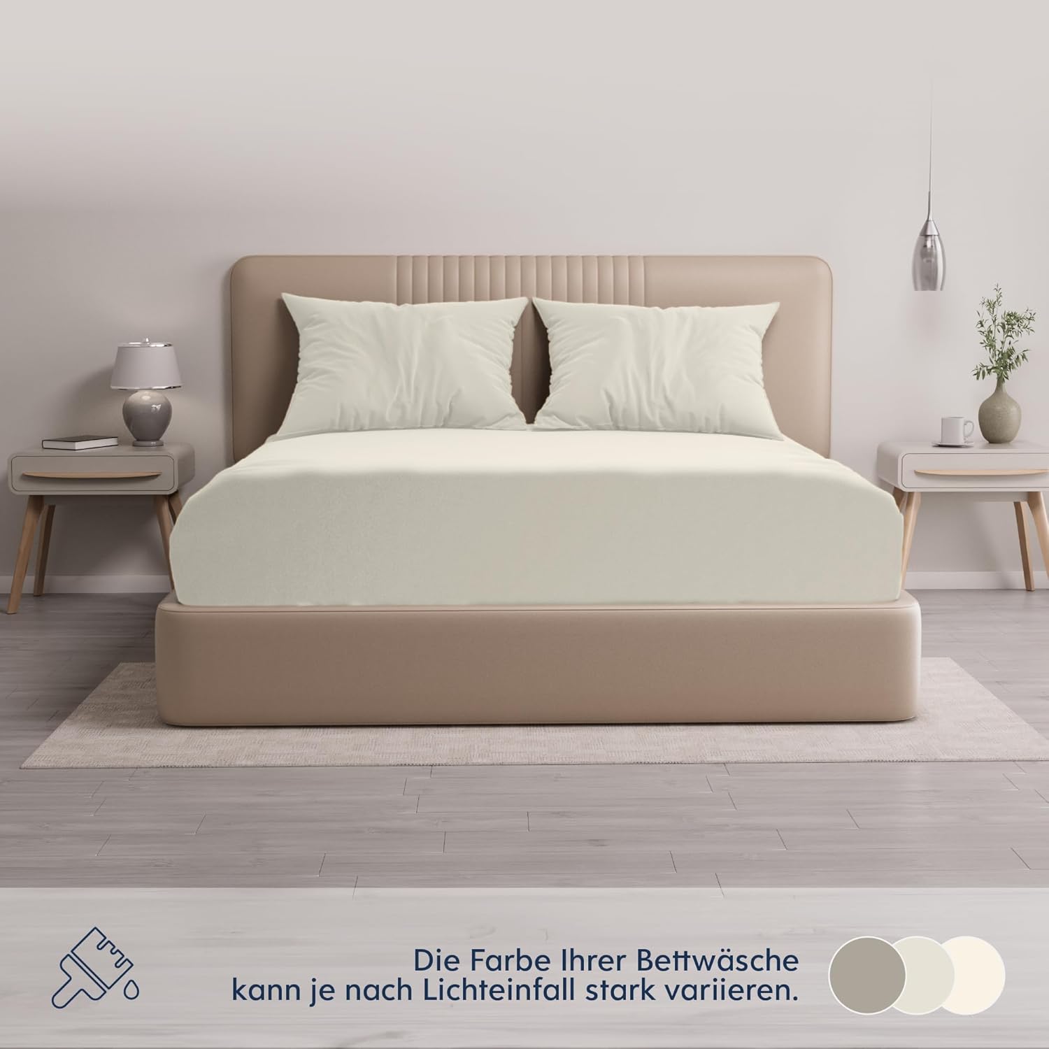 Detalle de Dreamzie Premium Spannbettlaken 180x200 cm / 200x200 cm – Jersey Baumwolle, OEKO-TEX, 37 cm Randhöhe, Beige