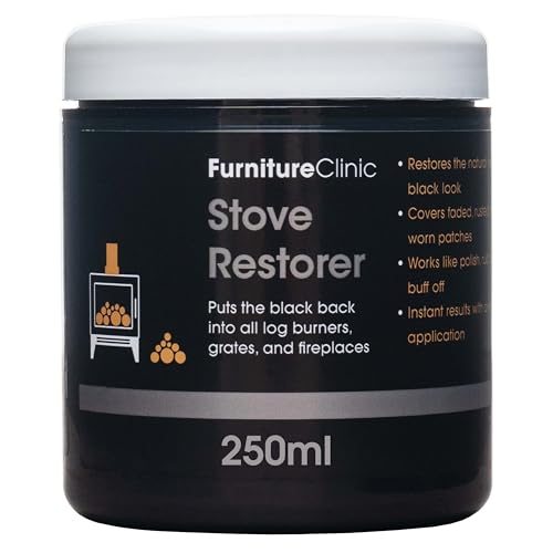 Detalle de Furniture Clinic Stove Restorer – Natural Matt Black Finish for Log Burners, Iron Grates and Fireplaces (250ml)