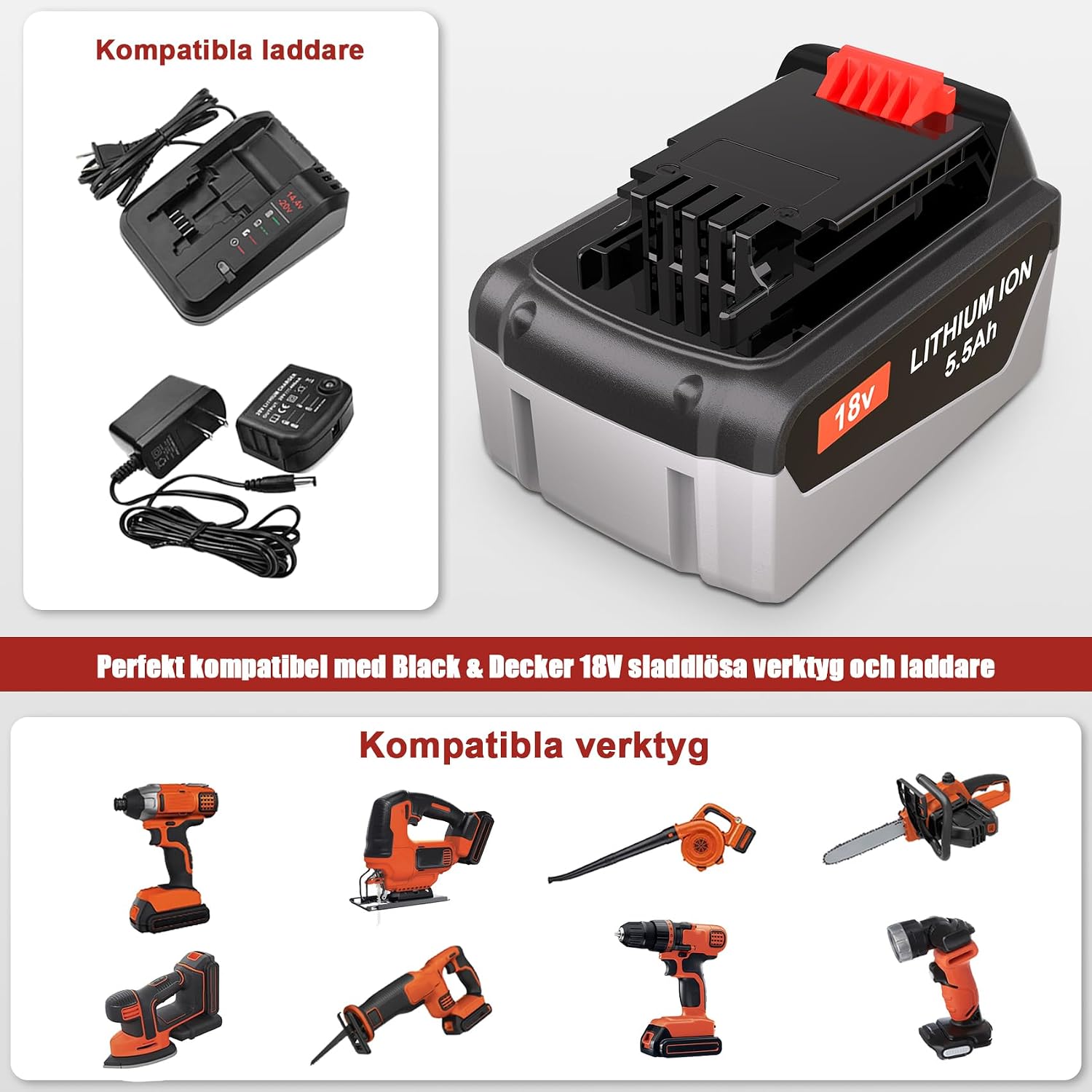 Detalle de JYJZPB BL4018 ersättningsbatteri för BLACK+DECKER 18 V, 5,5 Ah litiumjon